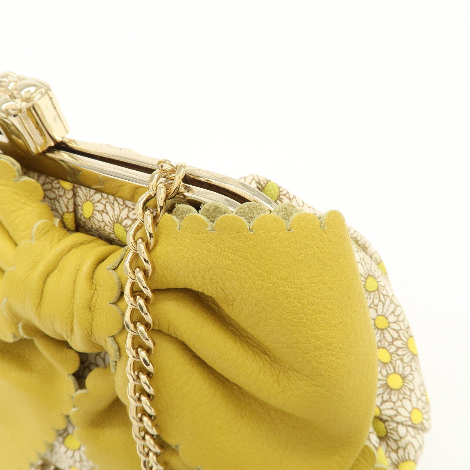 VALENTINO Canvas Leather Chain Shoulder Bag Hand Bag Mustard