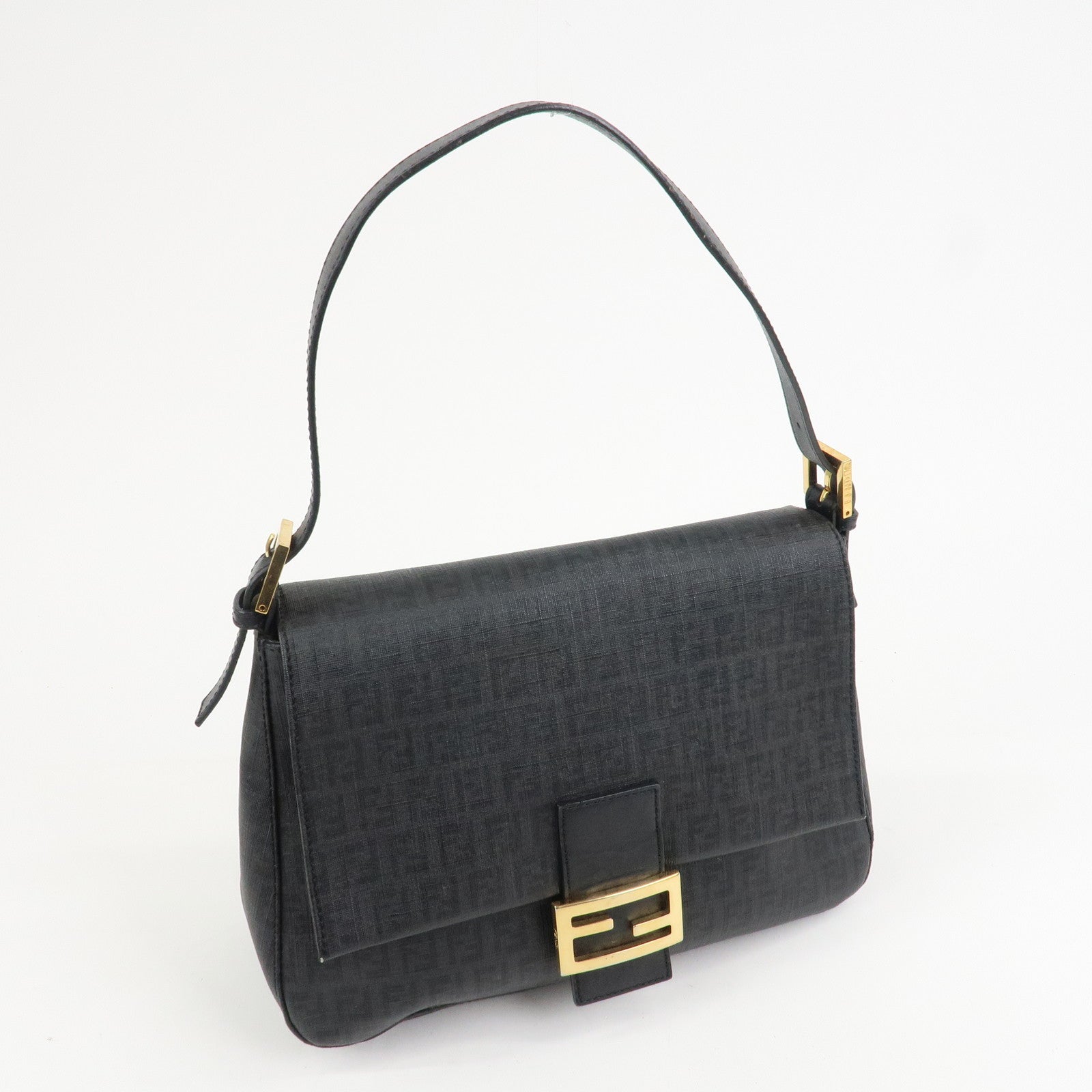 FENDI Mamma Baguette Zucchino PVC Leather Shoulder Bag Hand Bag Black 8BR001