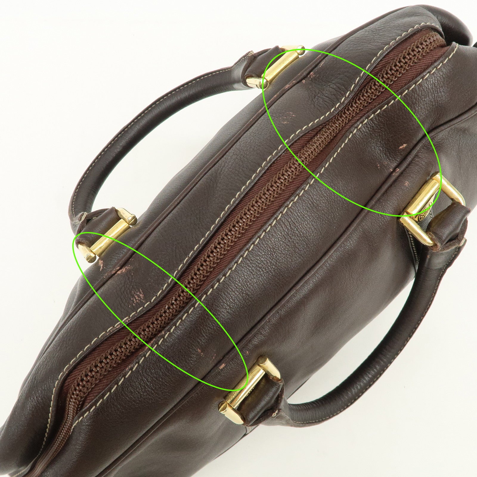 LOEWE Anagram Leather Boston Bag Hand Bag Dark Brown