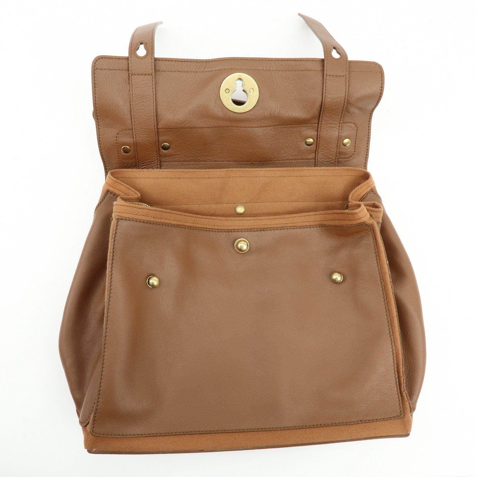 SAINT LAURENT PARIS Muse Two Leather Canvas Hand Bag Brown 229630