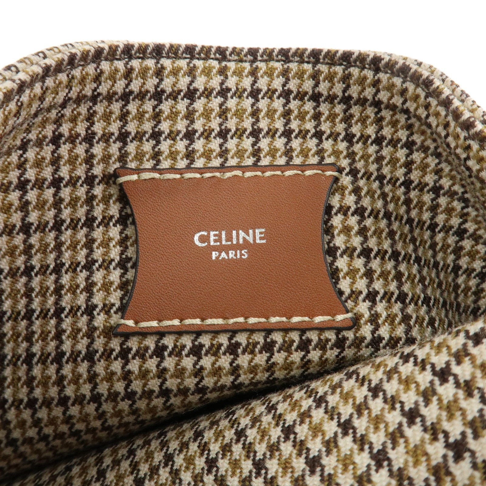 CELINE Big Bag Canvas Wool Leather 2WAY Hand Bag Nano Bucket Brown