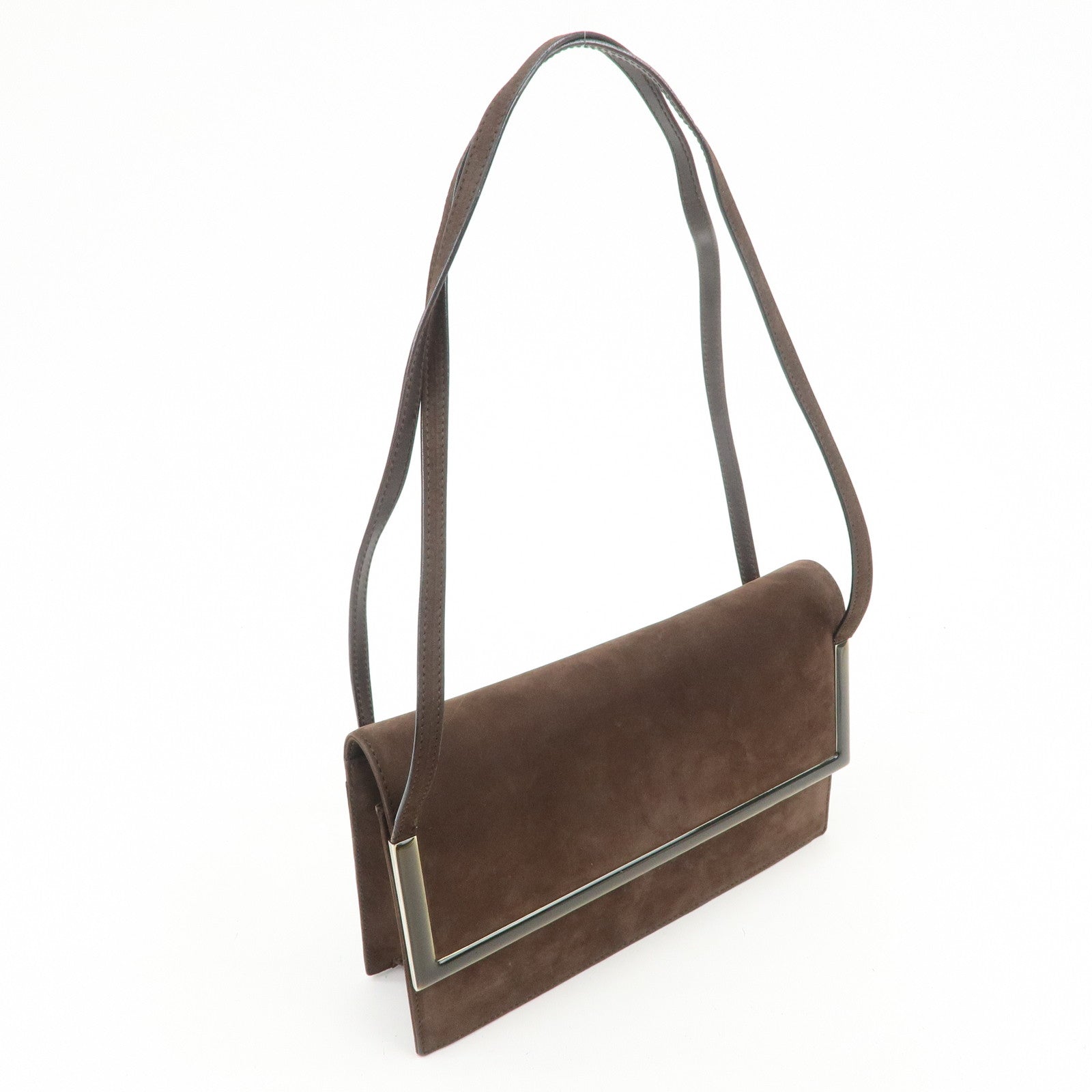 Ferragamo Leather Shoulder Bag Hand Bag Brown