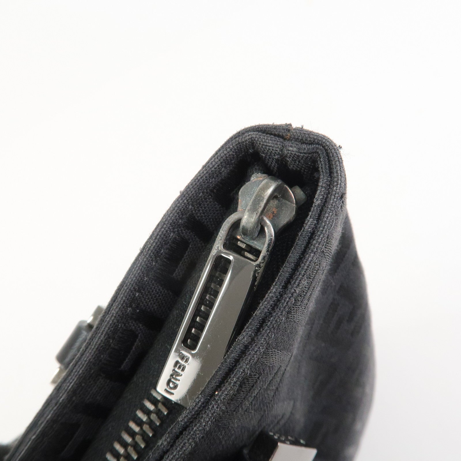 FENDI Zucchino Canvas Leather Tote Bag Hand Bag Black 8BH050