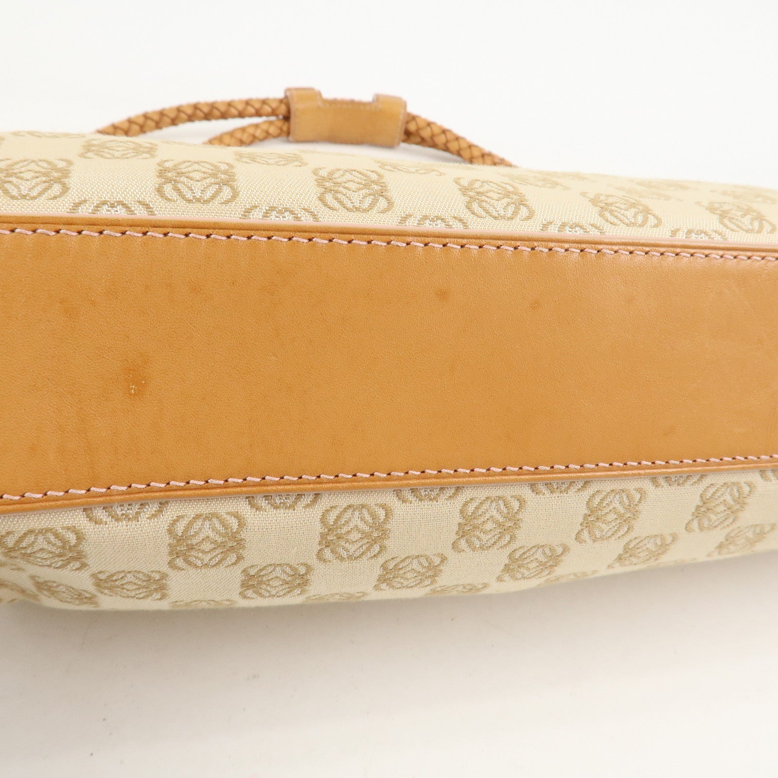 LOEWE Anagram Logo Canvas Shoulder Bag Leather Beige Light Brown