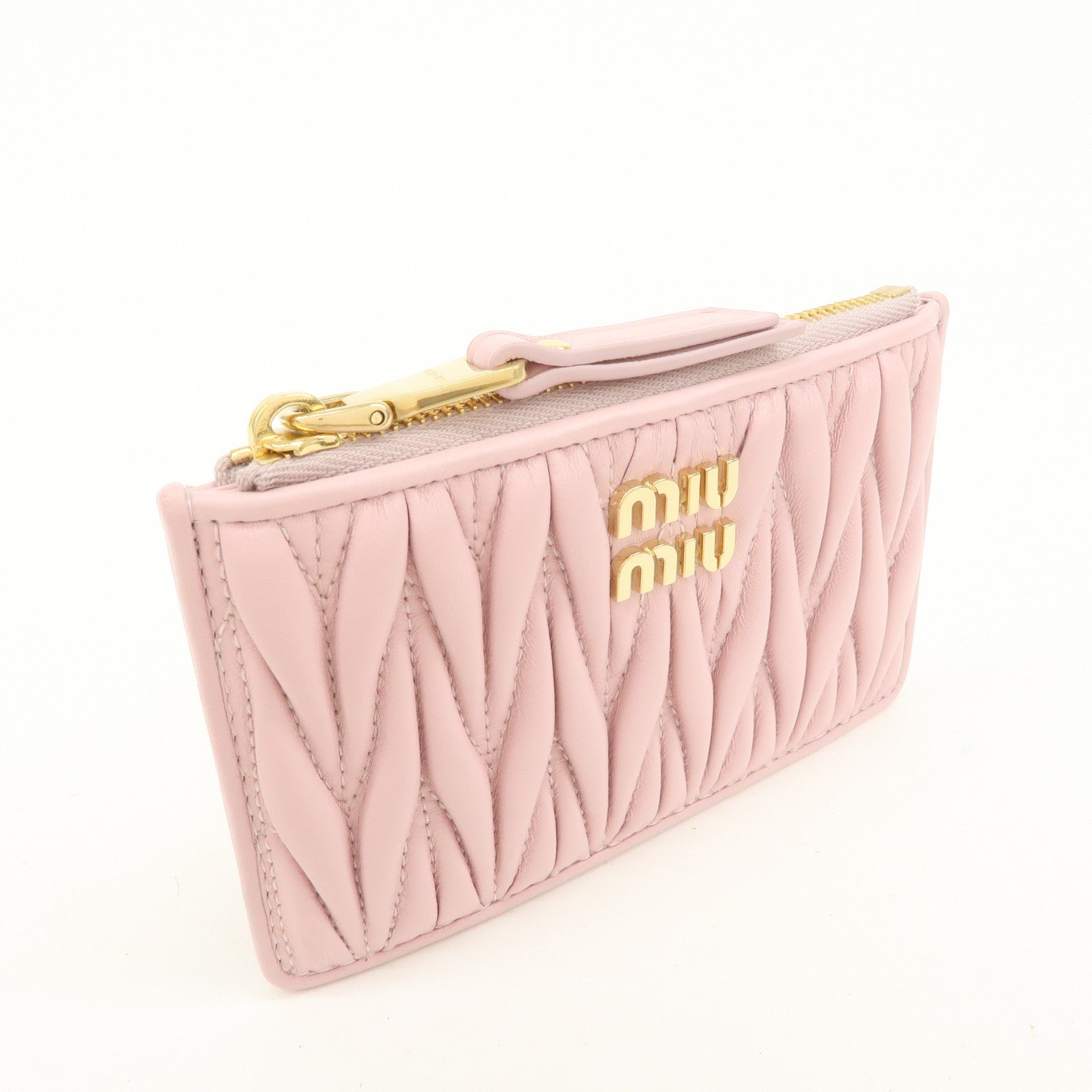 MIU MIU Matelasse Leather Fragment Case Card Case Pink 5MB060