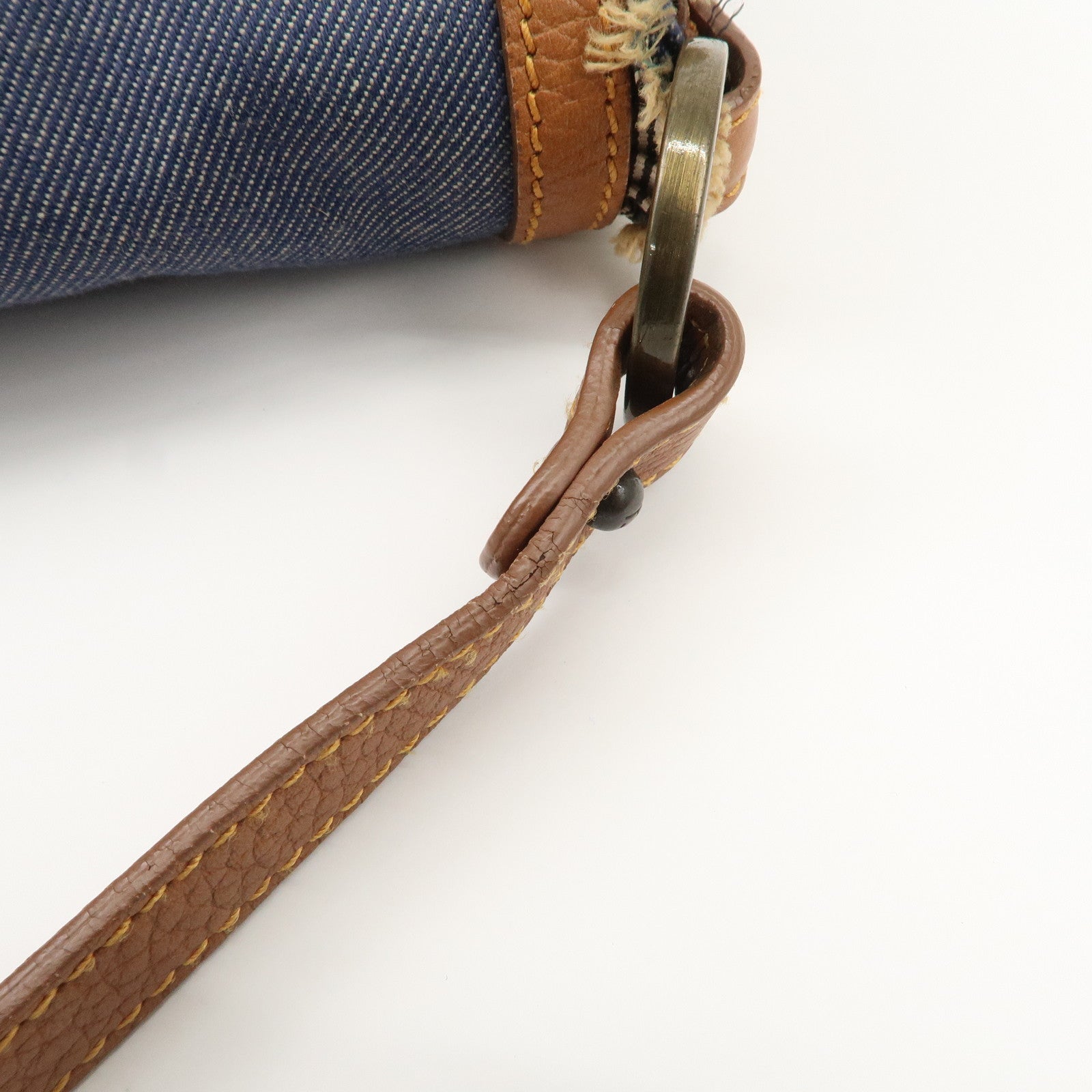 FENDI Denim Leather Shoulder Bag Hand Bag Indigo Brown 8BR445 Used