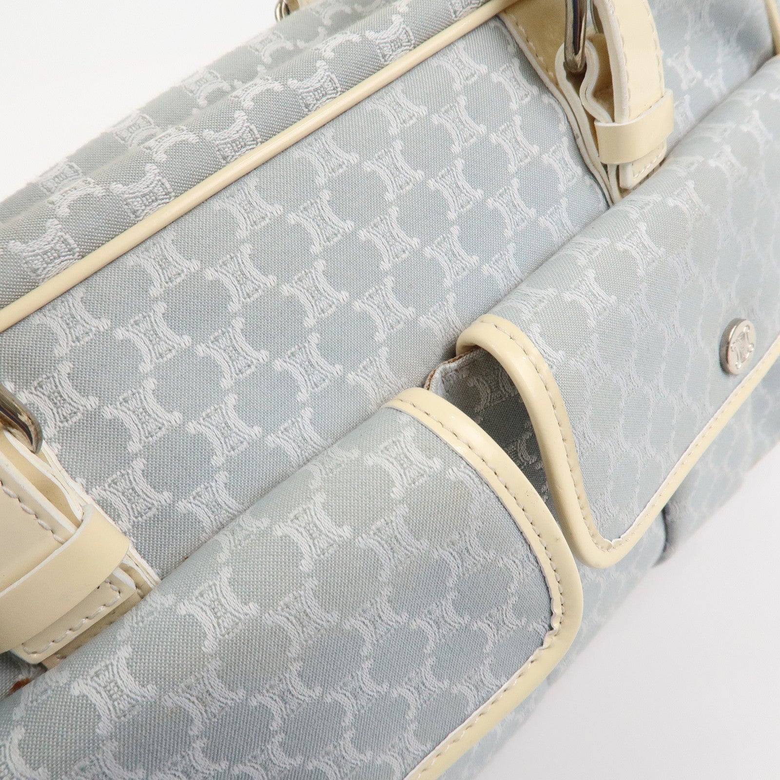 CELINE Macadam Canvas Leather Shoulder Bag Hand Bag Blue Ivory