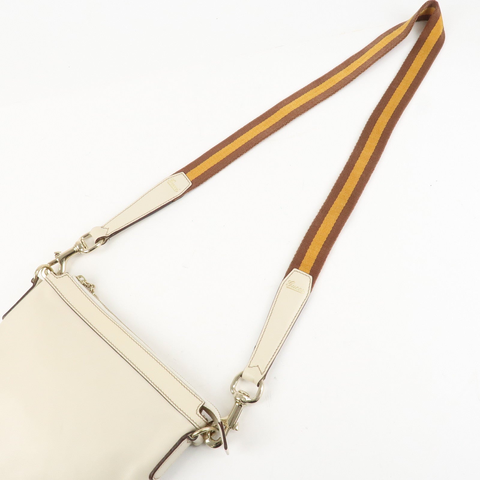 GUCCI Sherry Leather Shoulder Bag Ivory Used
