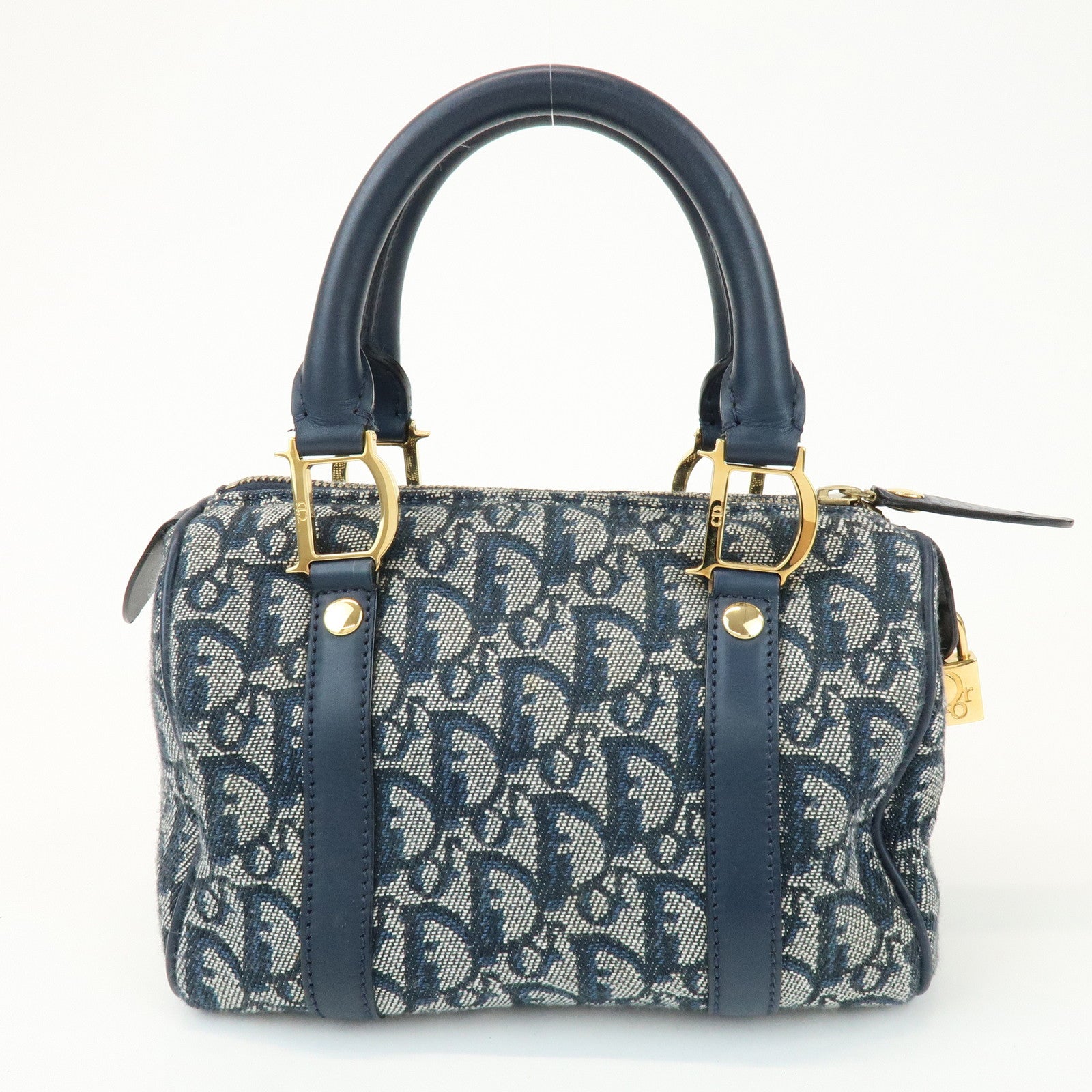 Christian Dior Trotter Canvas Leather Mini Boston Bag Hand Bag Navy