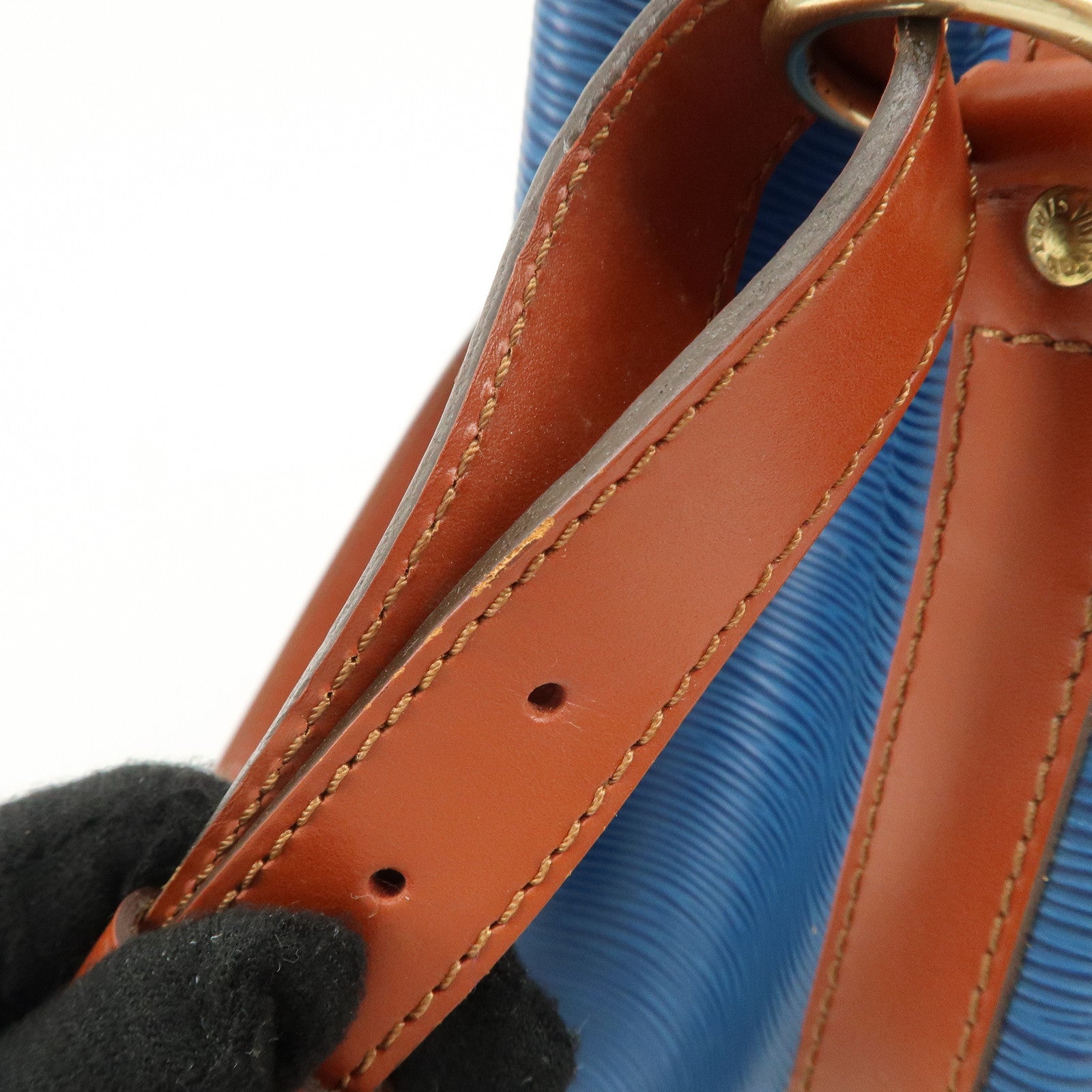 Louis Vuitton Epi Petit Noe Shoulder Bag Bi-Color Blue Kenya Brown Used