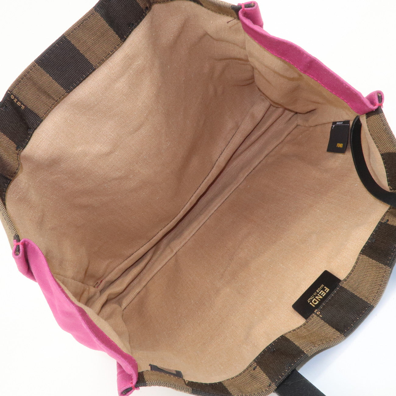 FENDI Pequin Canvas Leather Tote Bag Hand Bag Brown Pink 8BH252