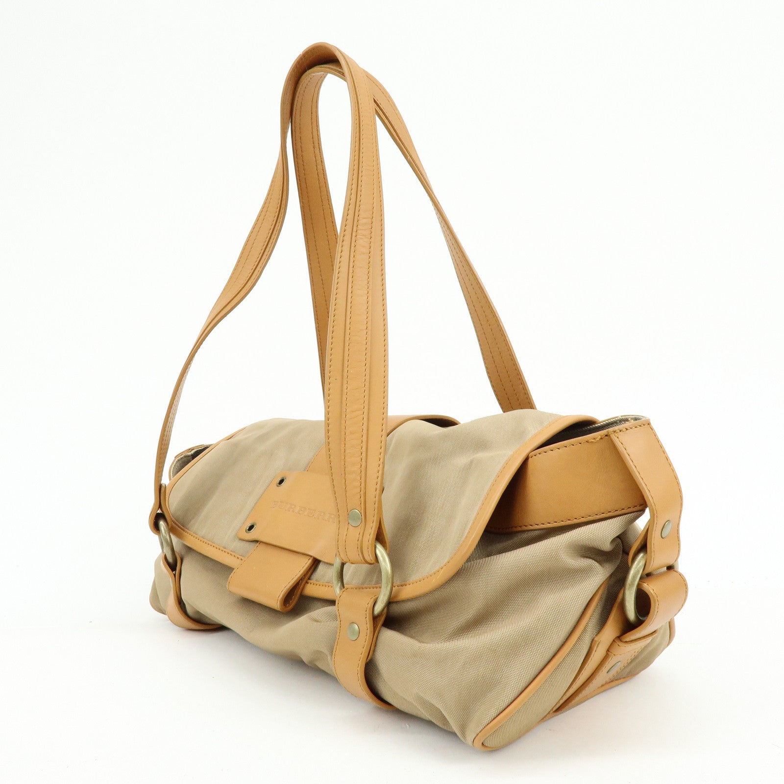 BURBERRY Canvas Leather Shoulder Bag Beige Light Brown