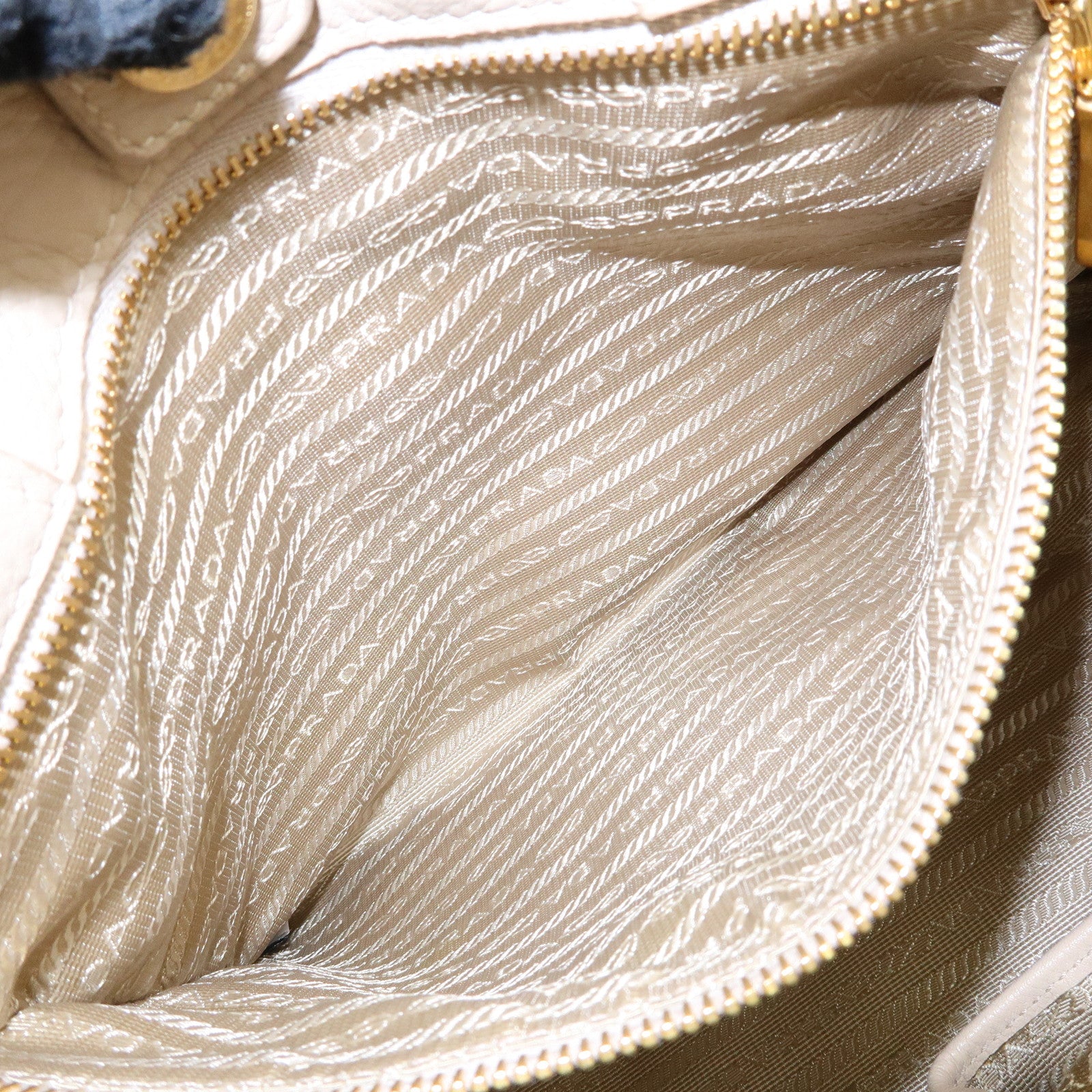 PRADA Triangle Logo Canapa Vittello Daino Leather Hand Bag Beige