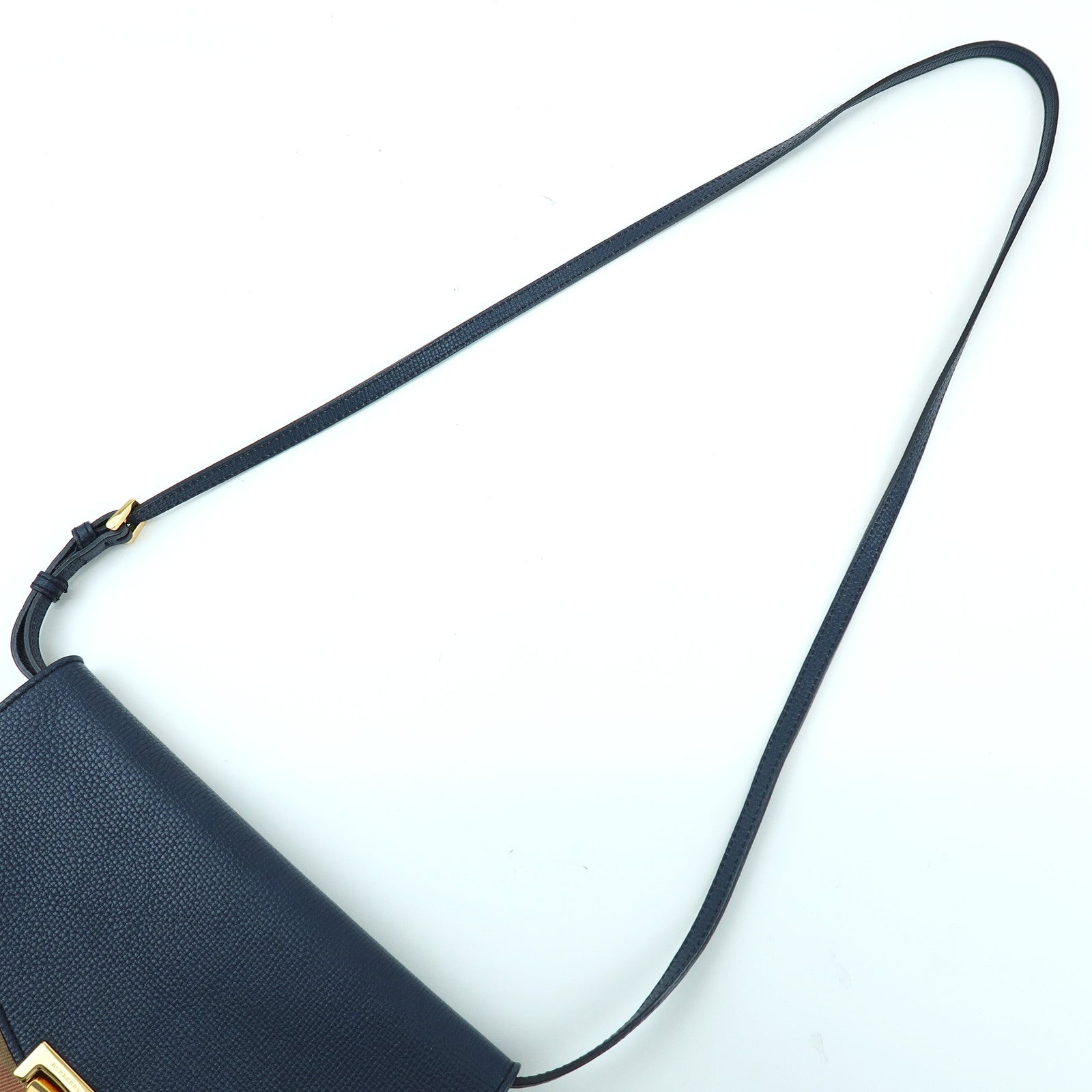 BURBERRY Nova Plaid Canvas Leather Shoulder Bag Beige Navy