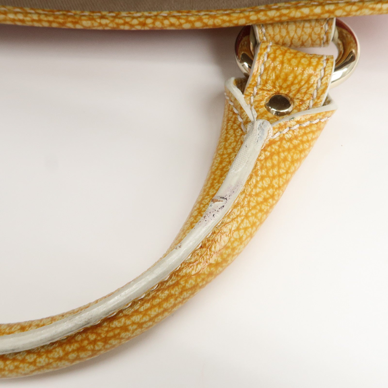 CELINE Macadam Boogie Canvas Leather Hand Bag Red Beige