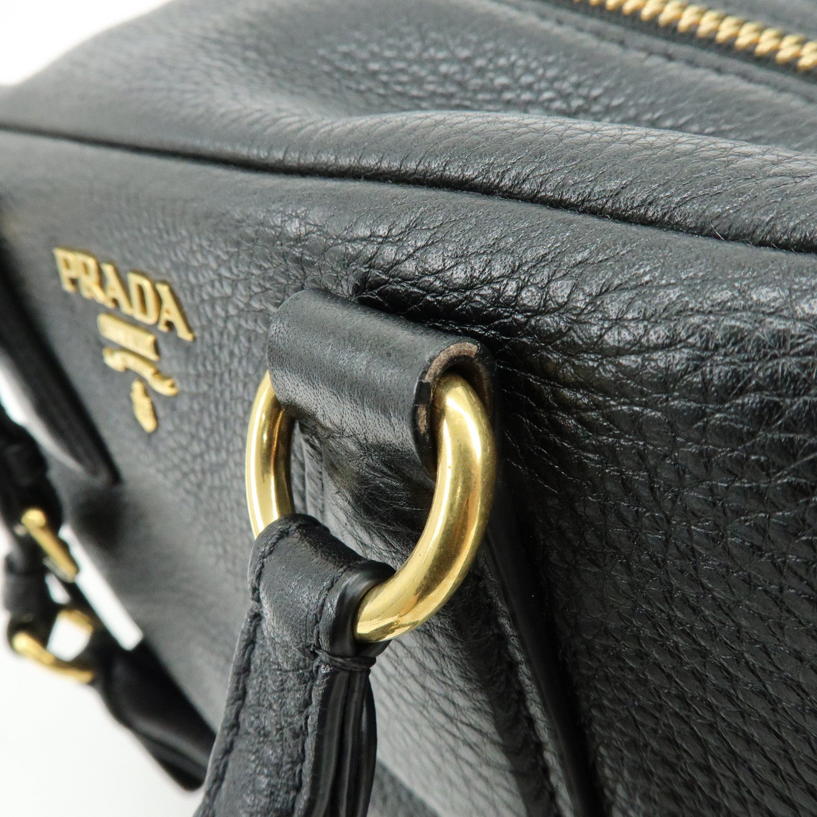 PRADA Vitello Daino Leather Shoulder Bag Hand Bag Black B3091M