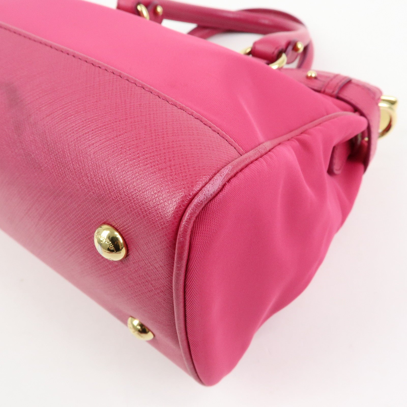 Ferragamo Gancini Nylon Leather 2Way Bag Hand Bag Pink