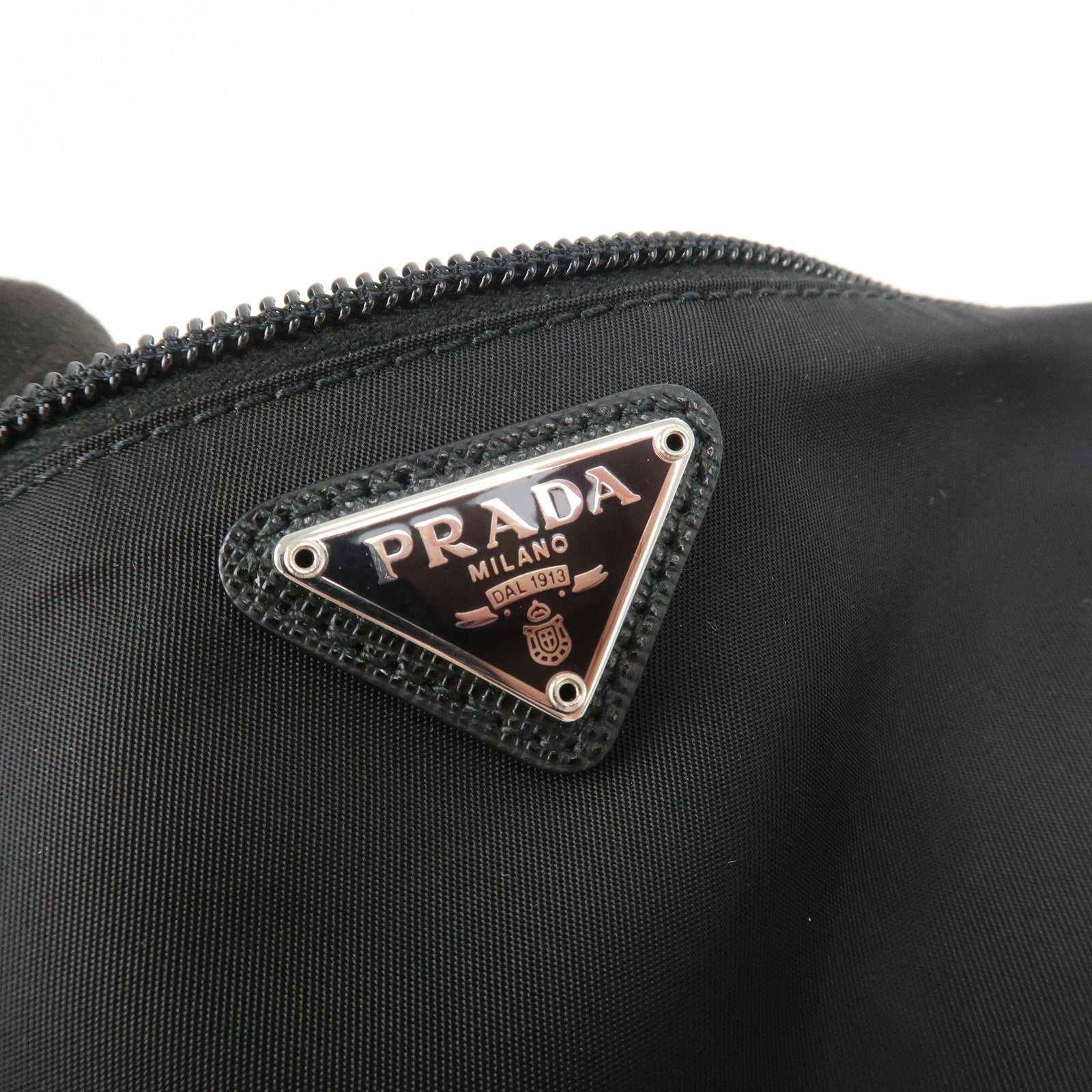 PRADA Logo Nylon Leather Pouch Cosmetic Pouch Black 1NE693