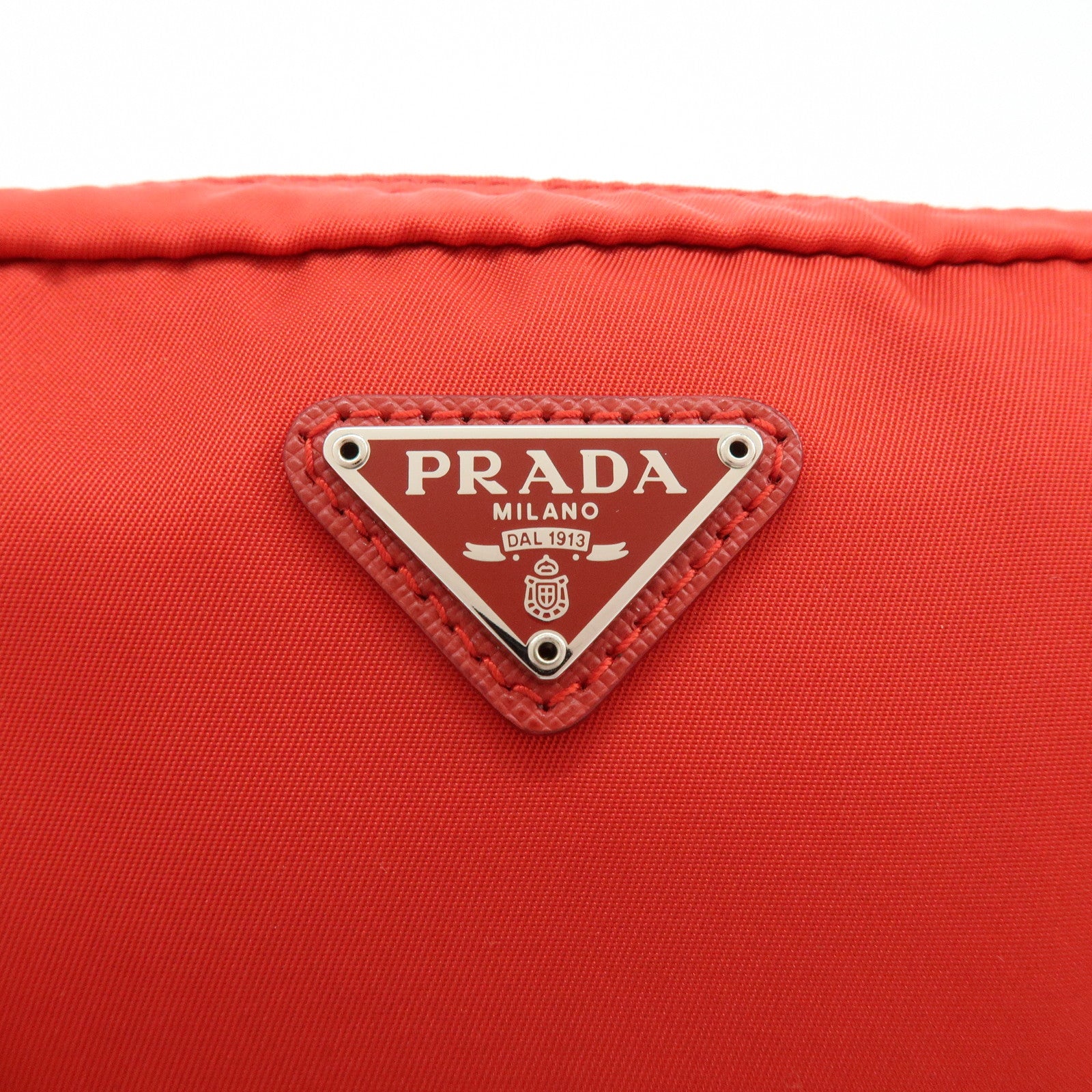 PRADA Triangle Logo Nylon Pouch Cosmetic Pouch Red