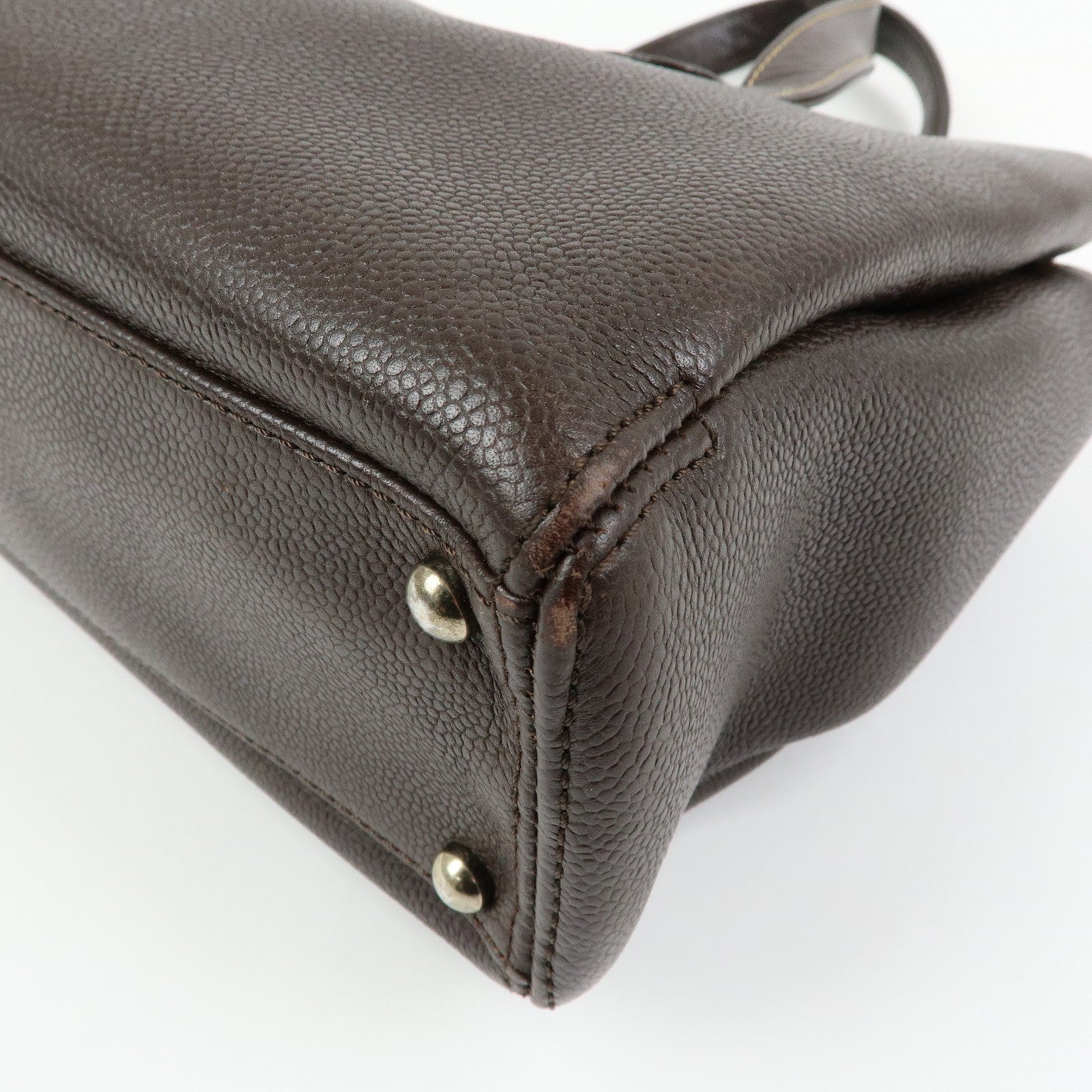 CHANEL COCO Mark Caviarskin Tote Bag Hand Bag Shoulder Bag Brown