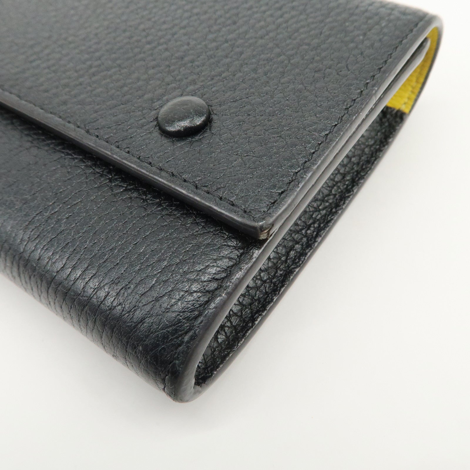 CELINE Logo Glen Calfskin Button Flap Long Wallet Navy