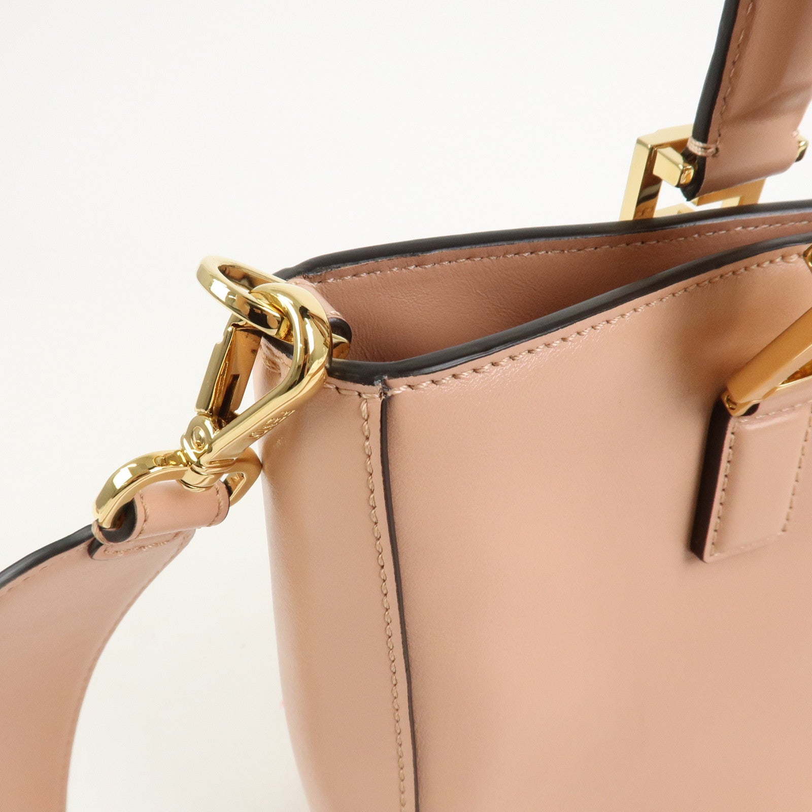 FENDI Leather 2Way FF Tote Small Hand Bag Shoulder Bag Pink 8BH367