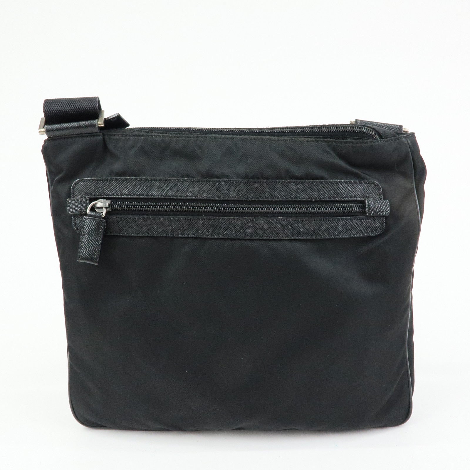 PRADA Triangle Logo Nylon Saffiano Leather Shoulder Bag Black