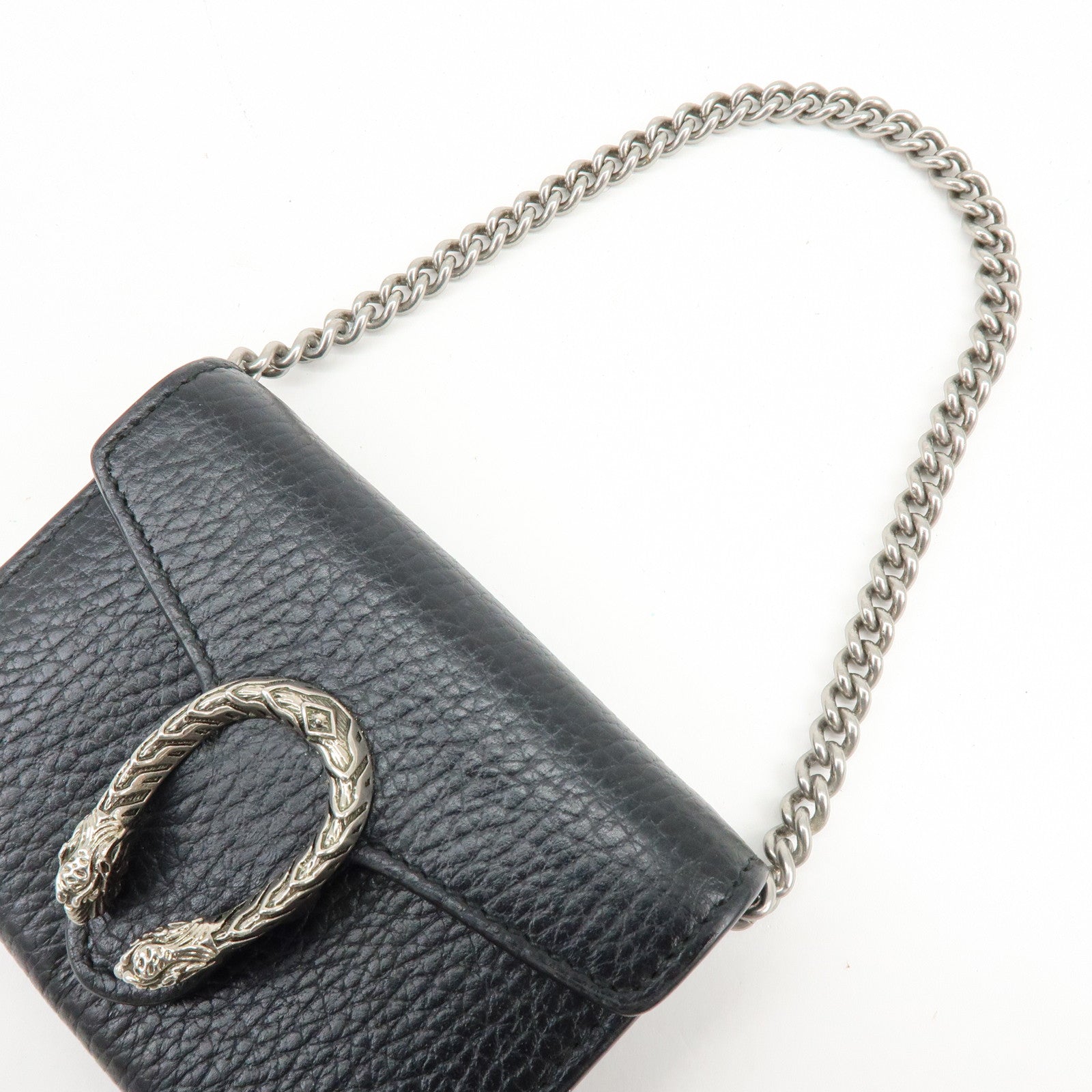GUCCI Dionysus Leather Chain Compact Wallet Coin Case Black 574930