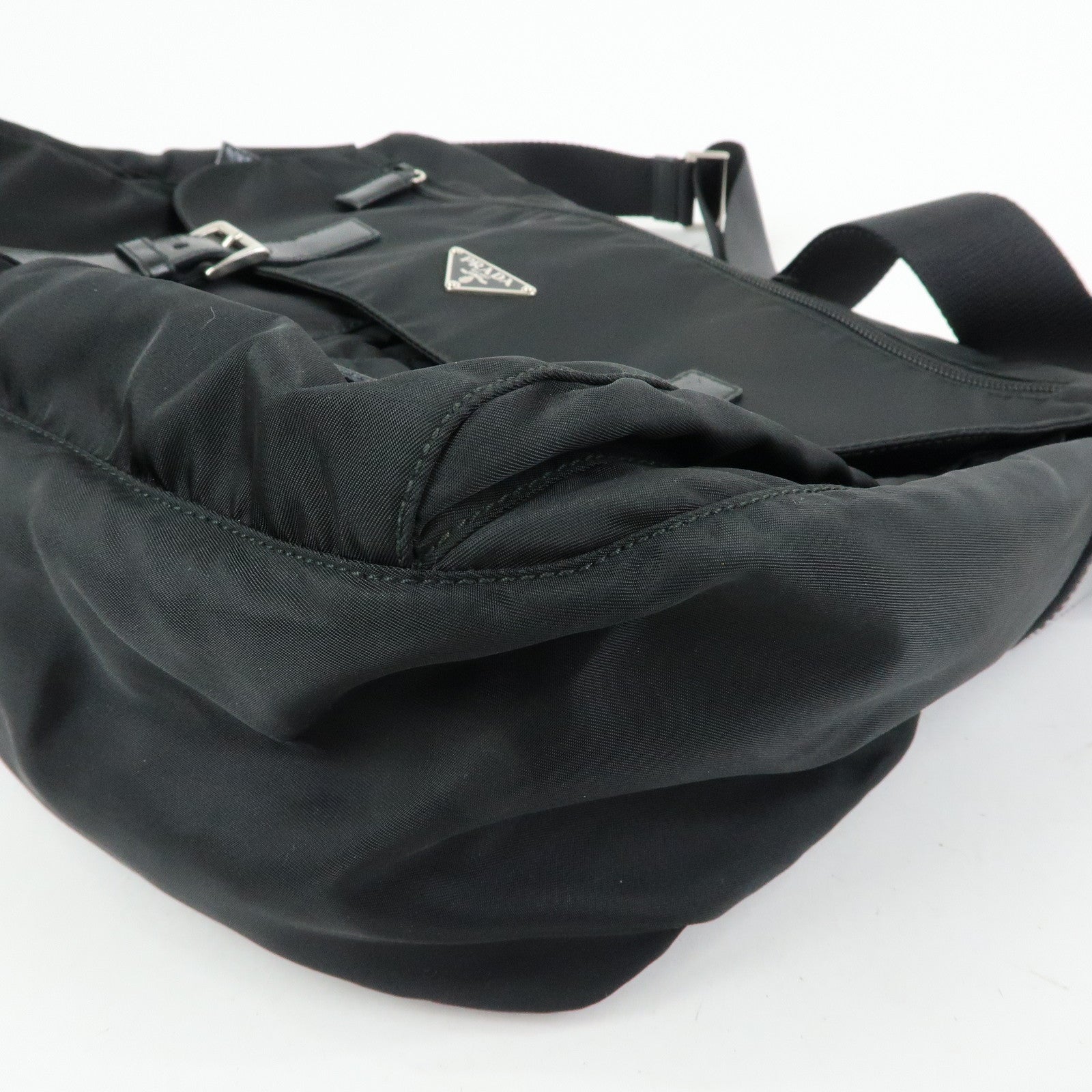 PRADA Triangle Logo Nylon Leather Shoulder Bag Crossbody Bag Black