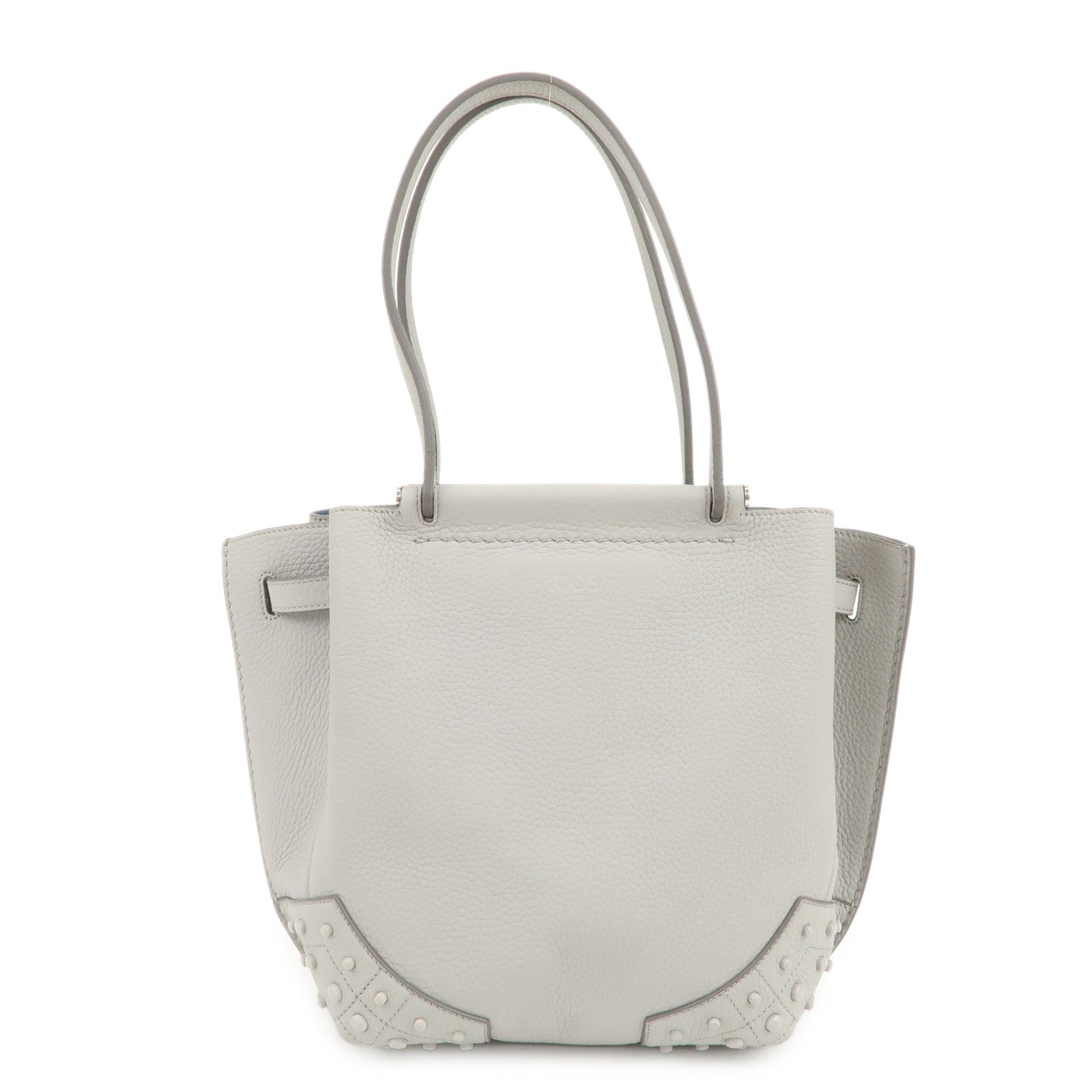 TOD’S Logo Leather Tote Bag Hand Bag Shoulder Bag Gray