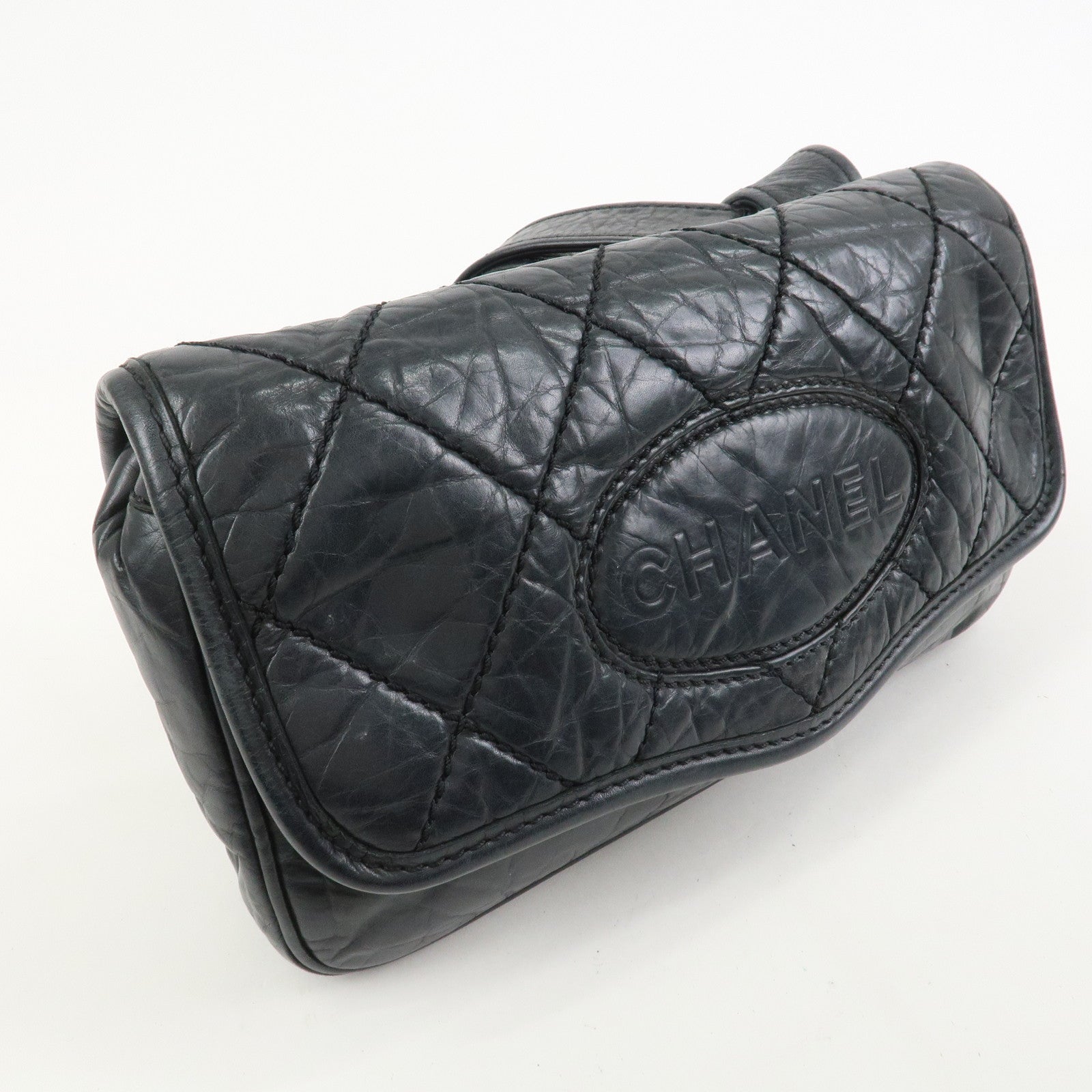 CHANEL Wild Stitch Calf Leather Shoulder Bag Crossbody Bag Black