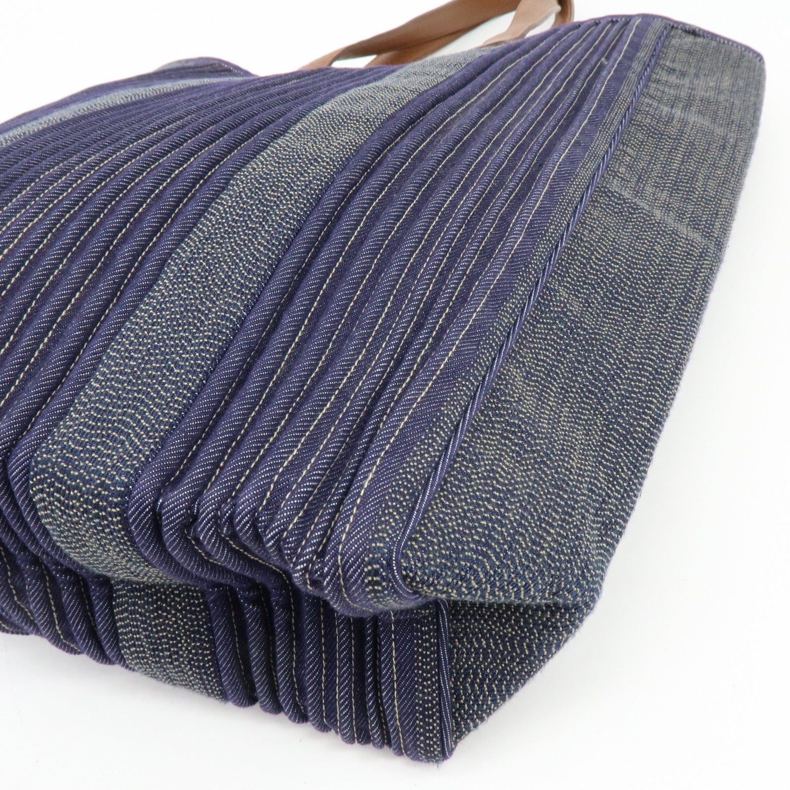 HERMES Calicut Canvas Leather Tote Bag L Stamped Navy Brown