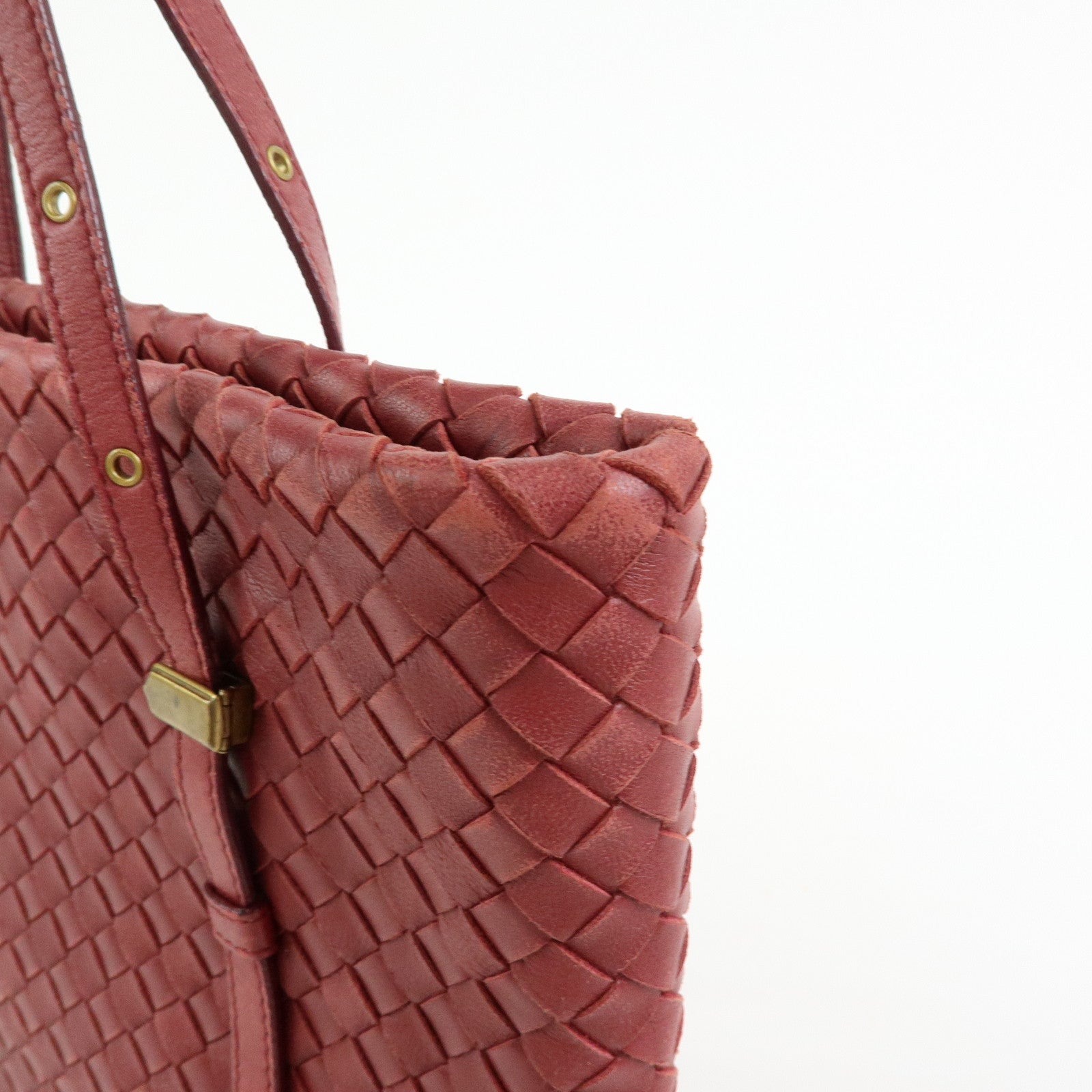 BOTTEGA VENETA Intrecciato Leather Tote Hand Bag Red Brown162937