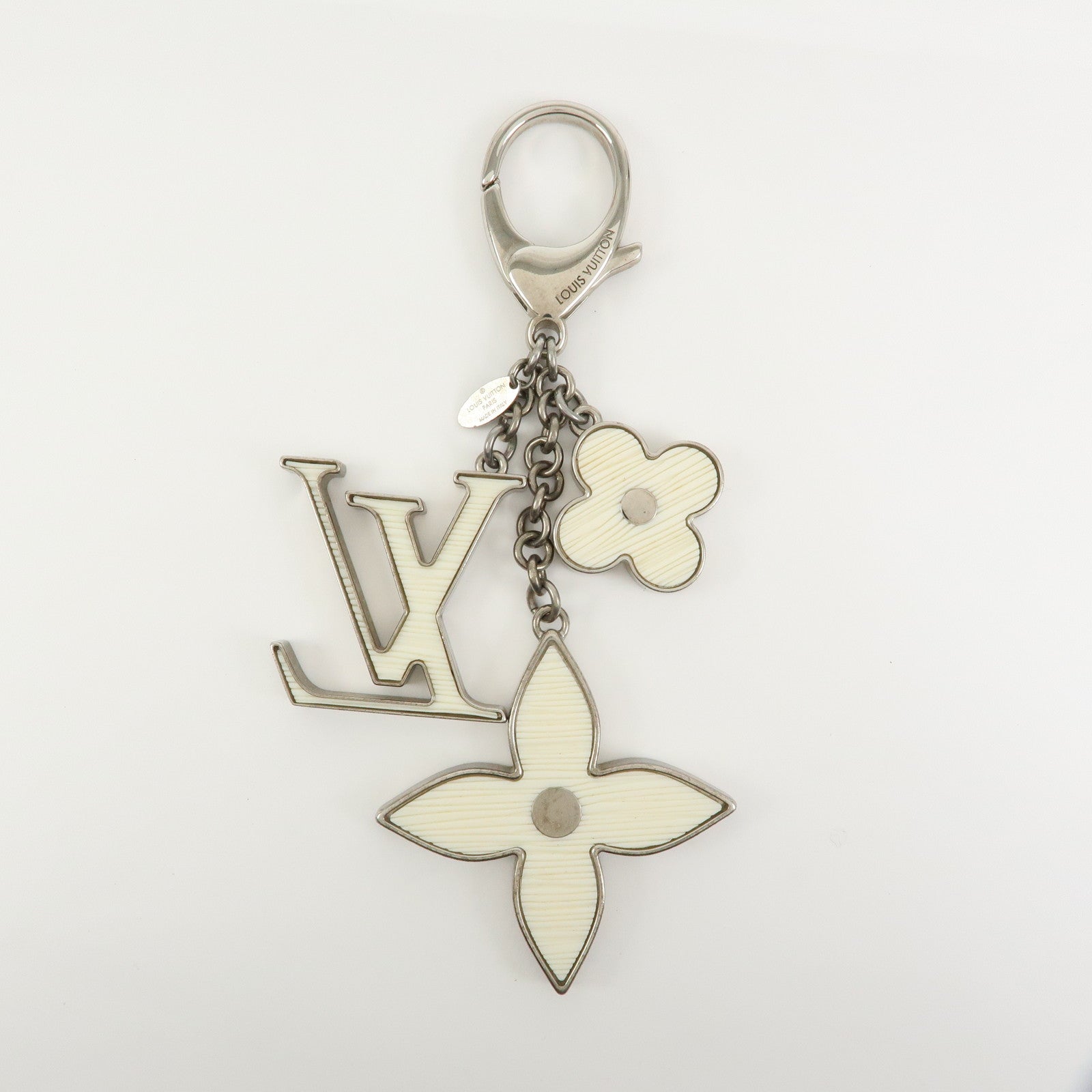 Louis Vuitton Bijoux Sac Fleur de Epi Bag Charm Silver White M65085