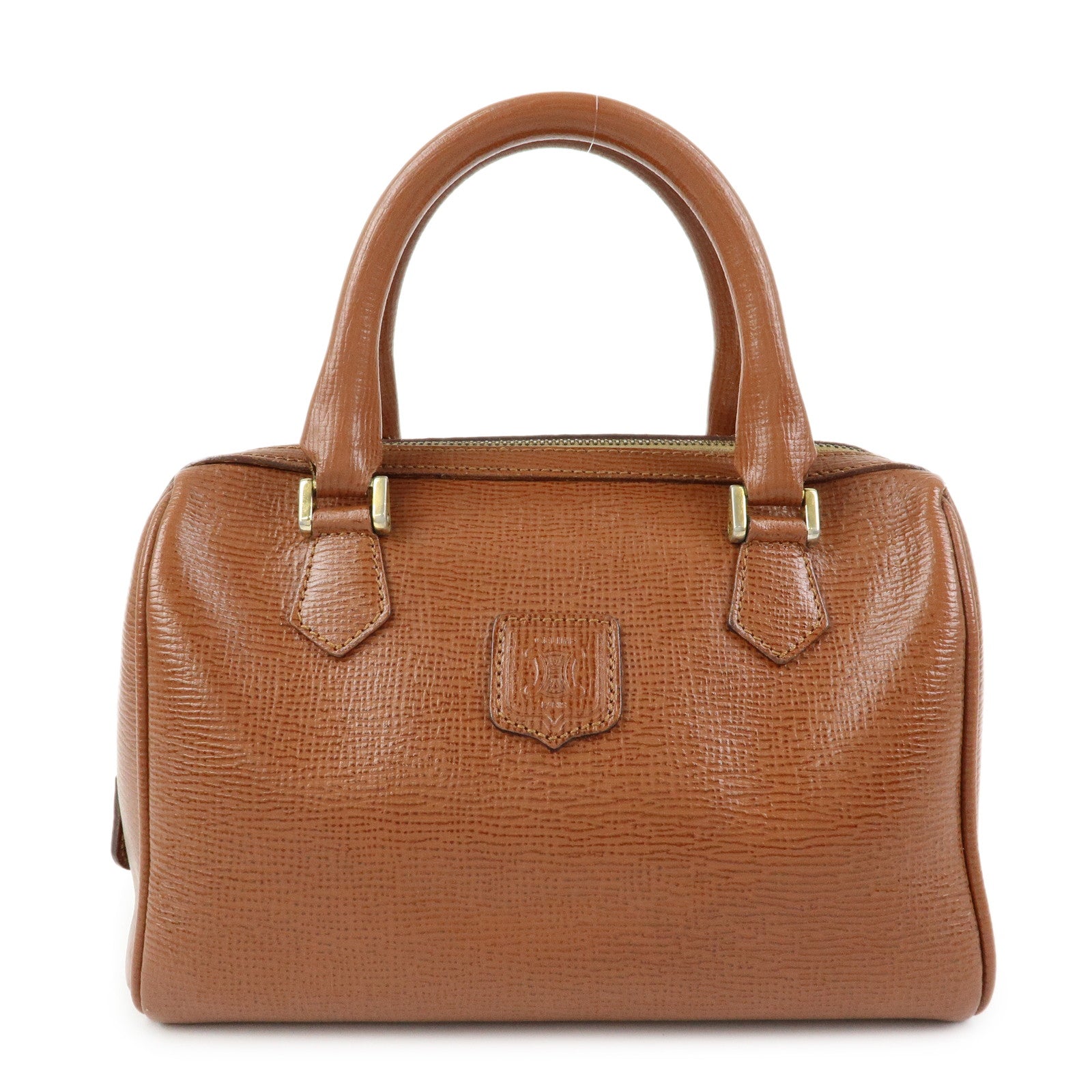 CELINE Triomphe Leather Boston Bag Hand Bag Brown