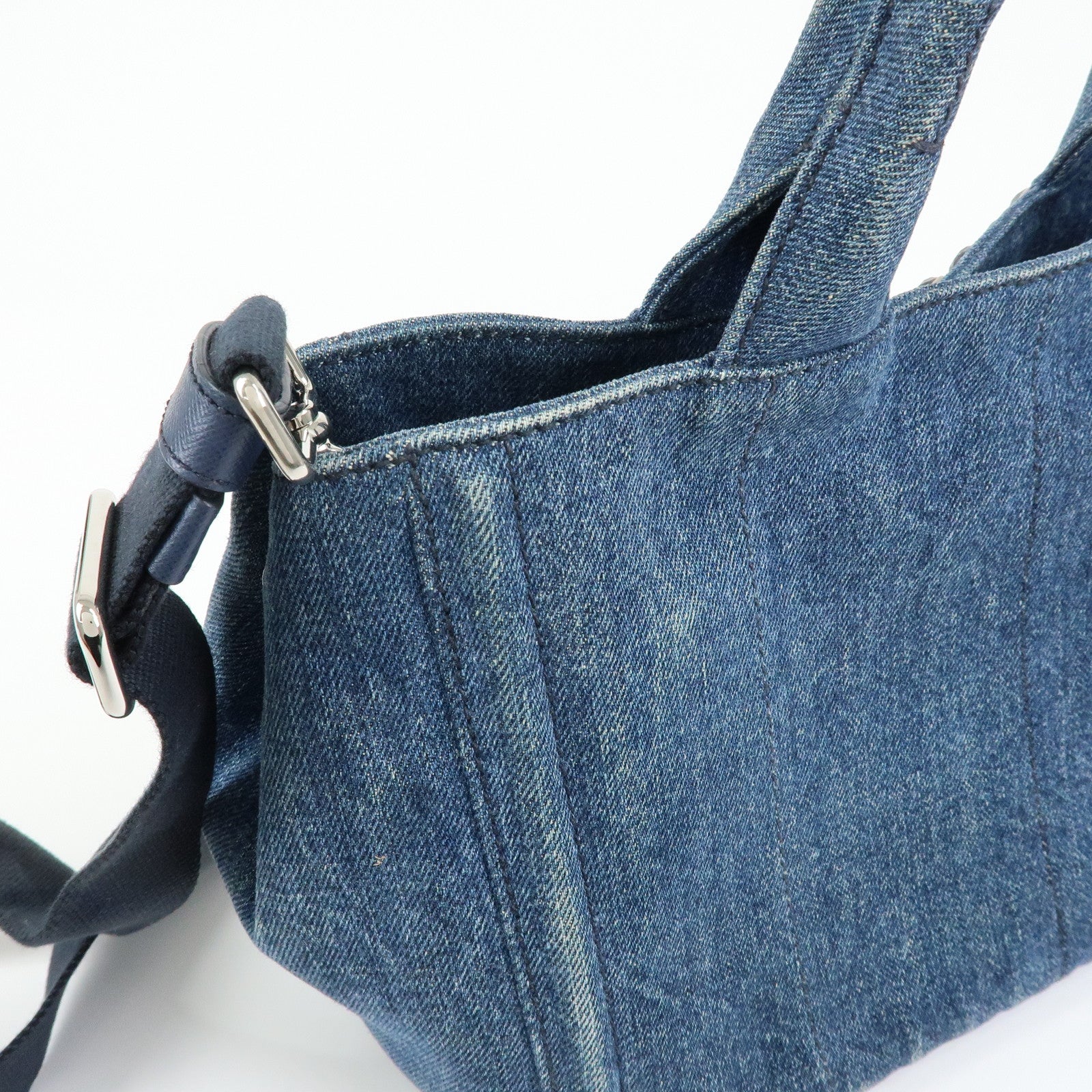 PRADA Canapa Triangle Logo Denim 2Way Bag Hand Bag Blue 1BG439