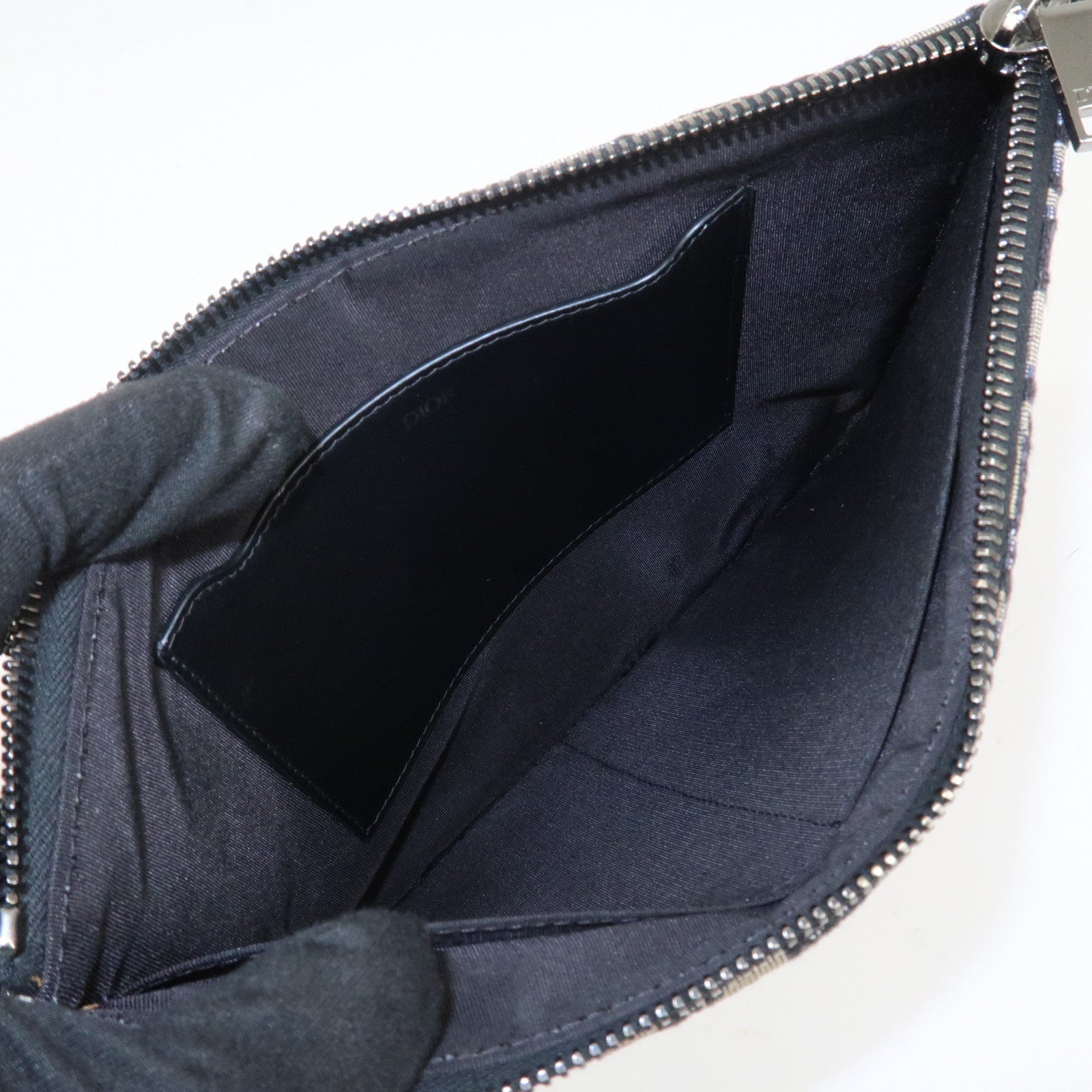 Christian Dior Oblique Canvas Clutch Bag Pouch Navy