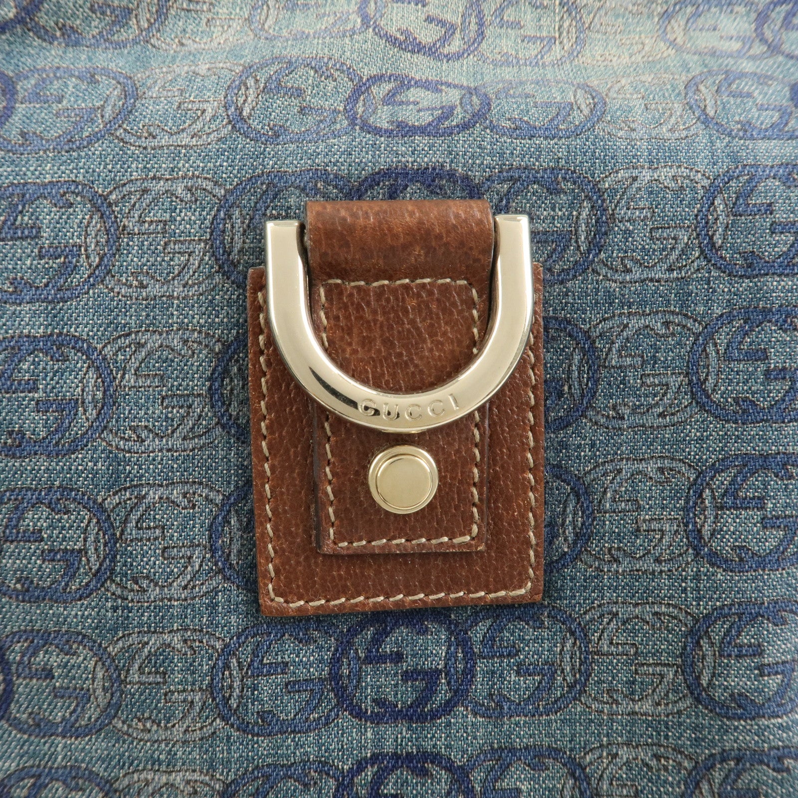 GUCCI Abbey GG Denim Shoulder Bag Crossbody Bag Brown Blue 131326
