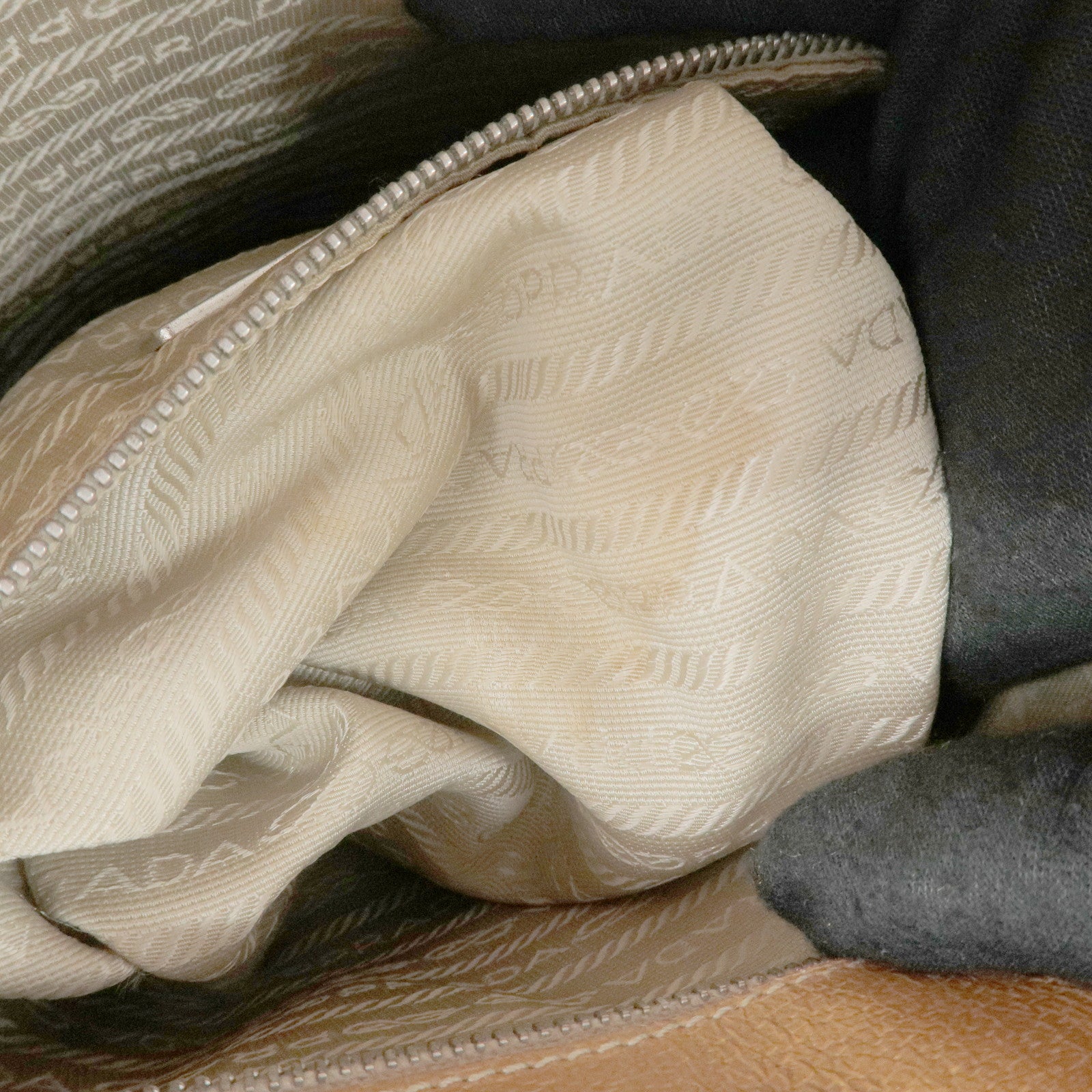 PRADA Triangle Logo Leather Tote Bag Shoulder Bag Light Brown