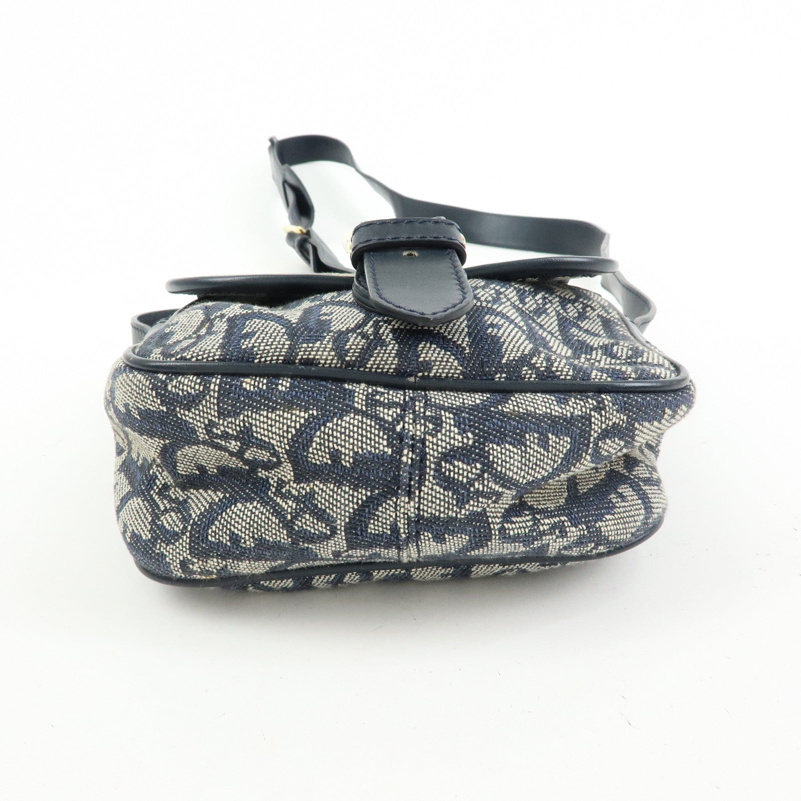 Christian Dior Trotter Jacquard Leather Shoulder Crossbody Bag Navy