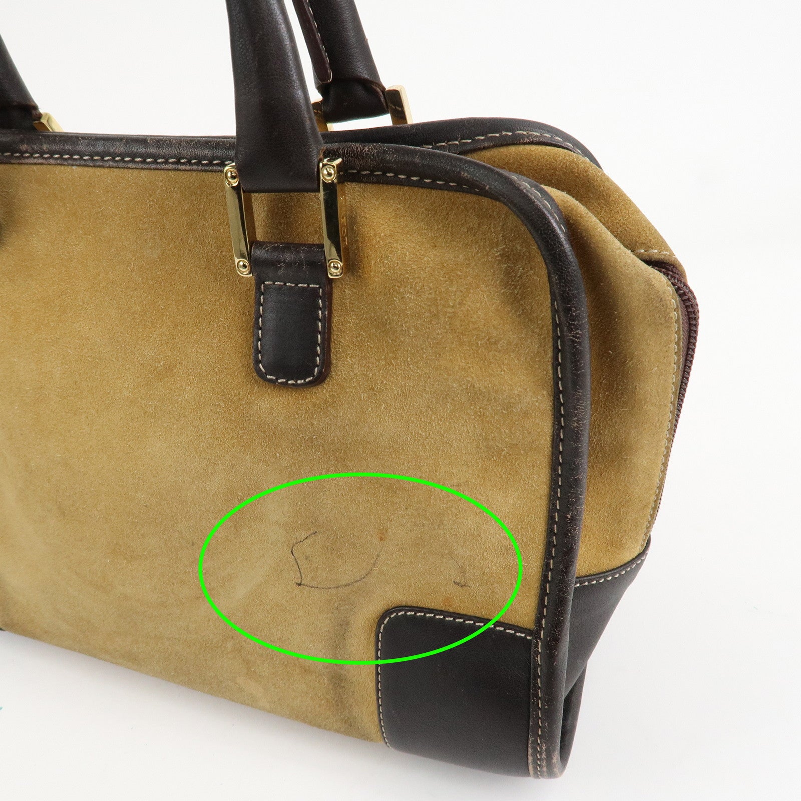 LOEWE Anagram Leather Suede Amazona 28 Hand Bag Beige Brown