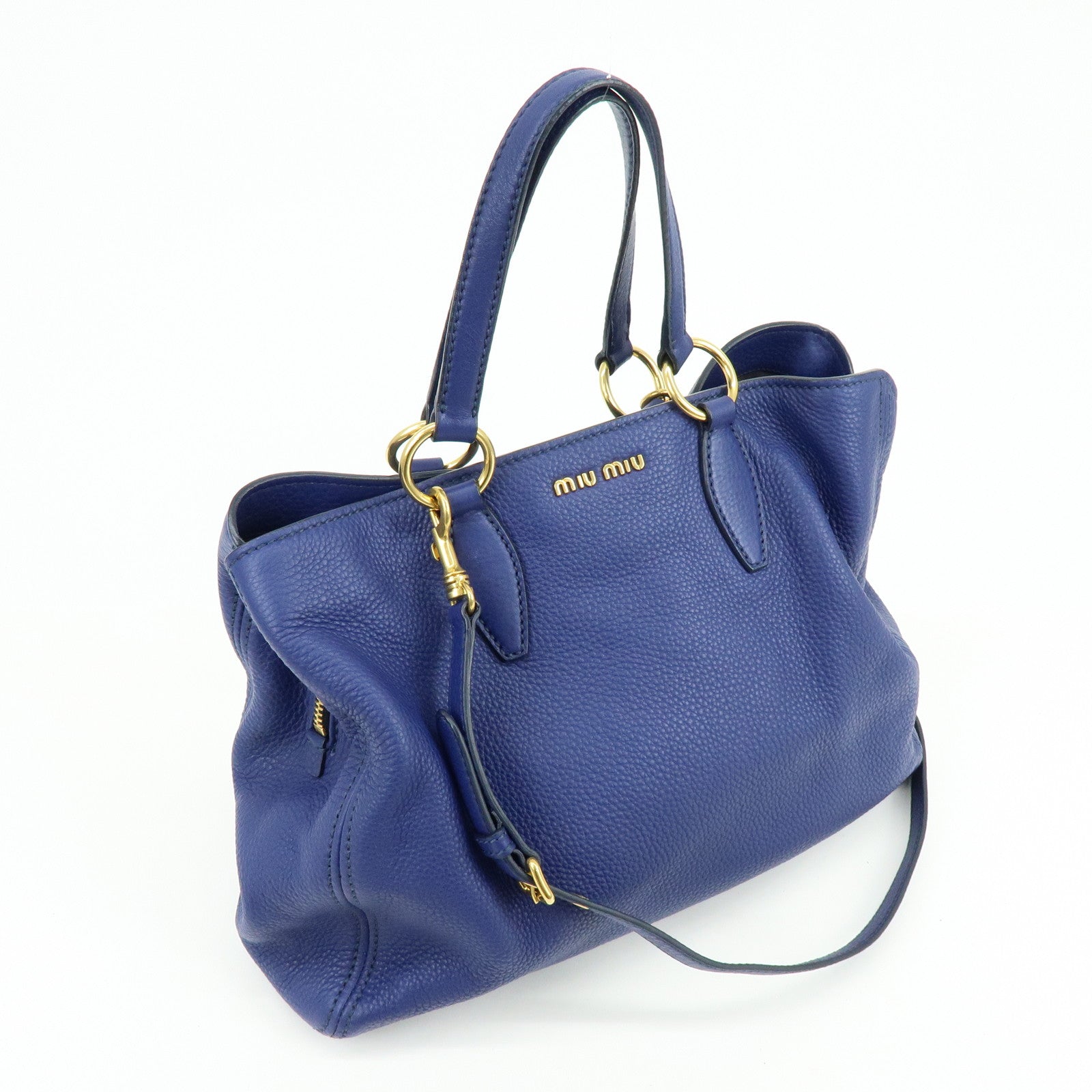 MIU MIU Leather 2Way Bag Hand Bag Shoulder Bag Blue