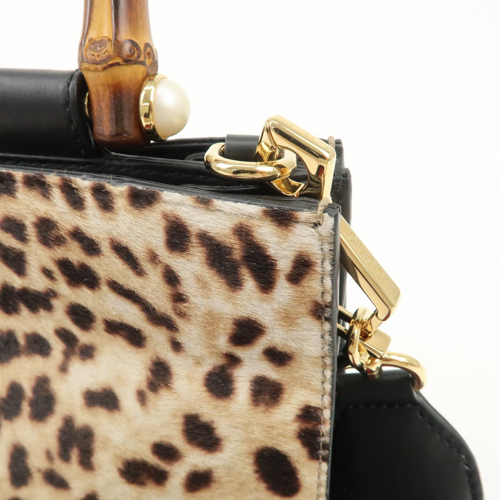 GUCCI Nimfair Bamboo Sherry Unborn Calf Leather 2Way Bag 470271 Used