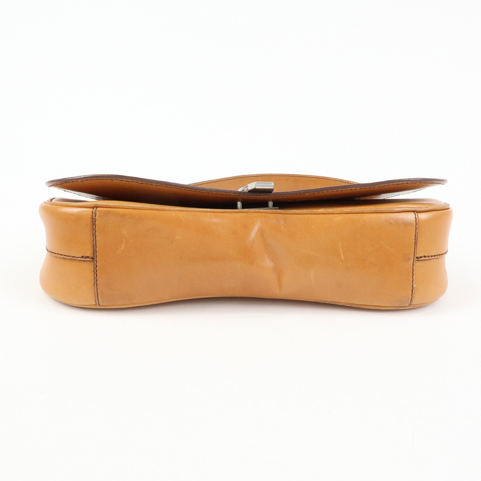 PRADA Logo Leather Shoulder Bag Hand Bag Brown