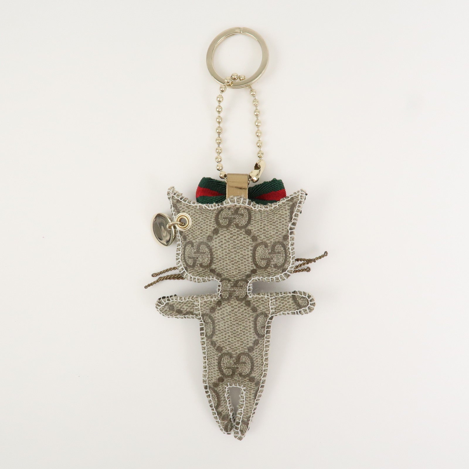 GUCCI Sherry GG Supreme Canvas Gucciori Cat Bag Charm Beige