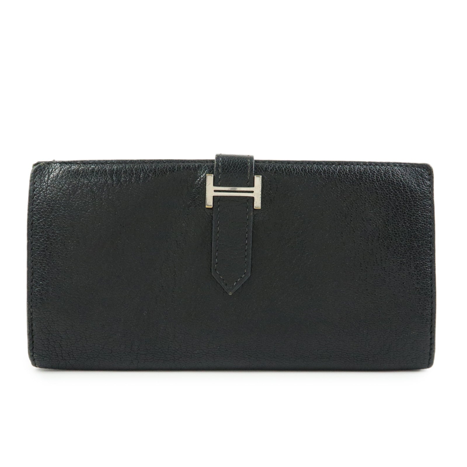 HERMES Bﾃｩarn Classic Chevre Long Wallet □I Stamped Black
