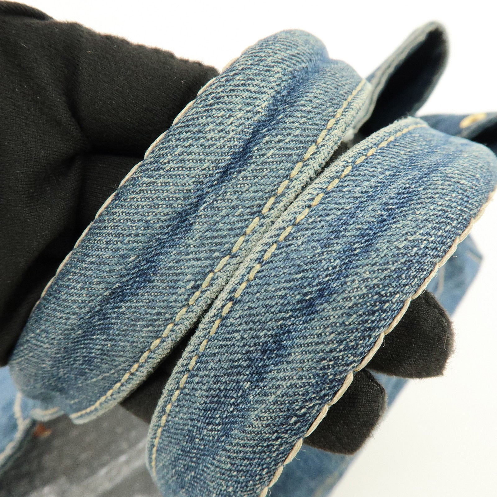 PRADA Logo Canapa Canvas Denim Large Tote Hand Bag Blue BN1872