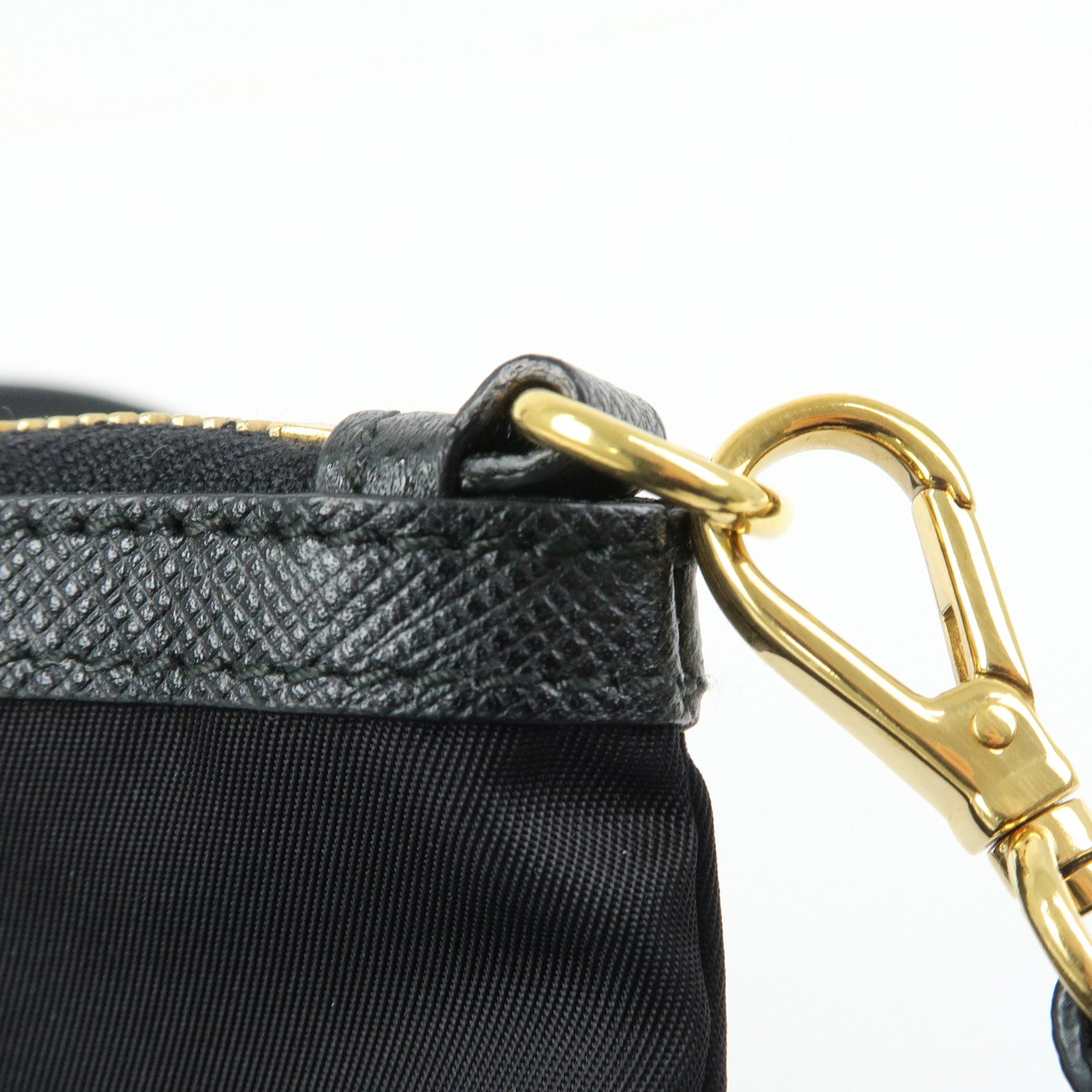 PRADA Logo Nylon Saffiano Leather Hand Bag Shoulder Bag Black