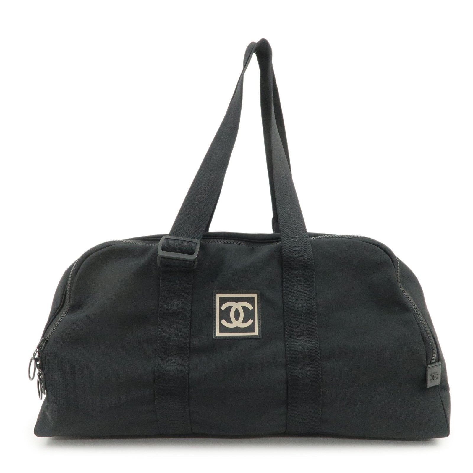 CHANEL Sports Line COCO Mark Nylon Boston Bag Hand Bag Black