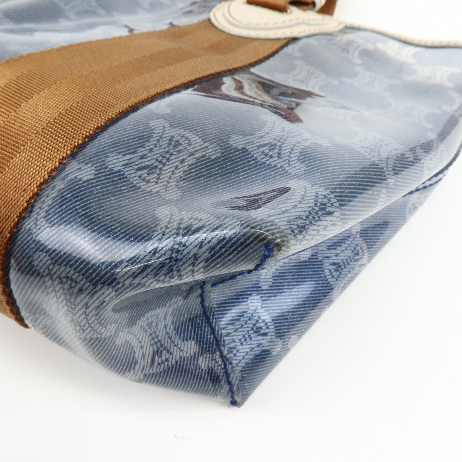 CELINE Macadam Vinyl Leather Tote Bag Hand Bag Blue Brown